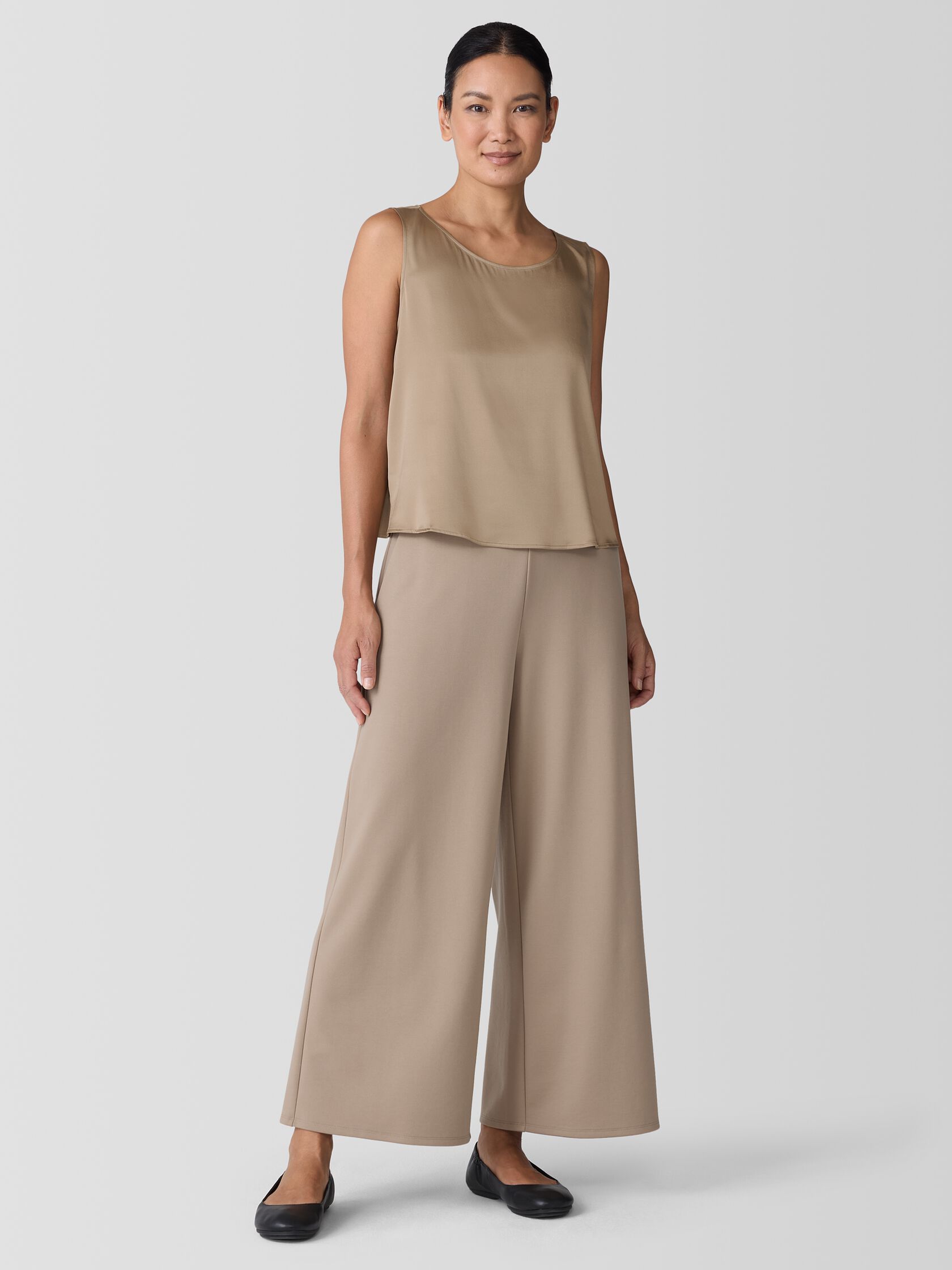 Stretch Silk Charmeuse Ballet Neck Tank