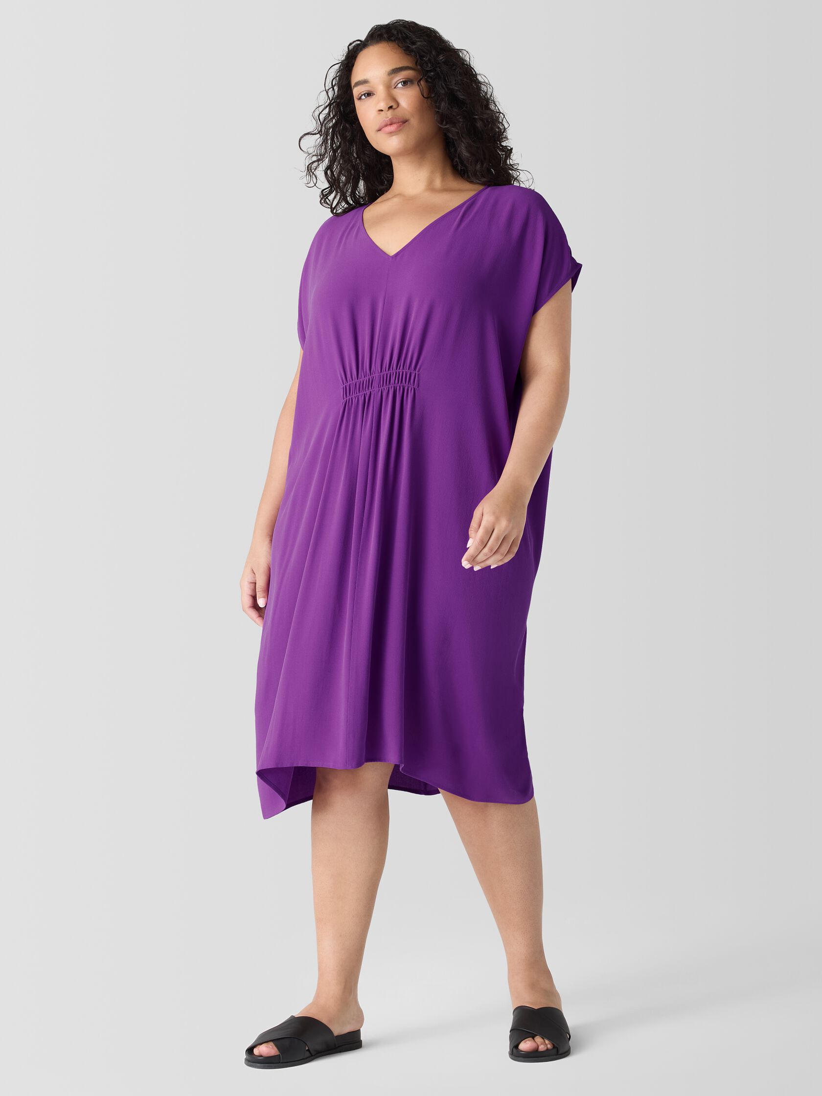 Silk Georgette Crepe V-Neck Dress