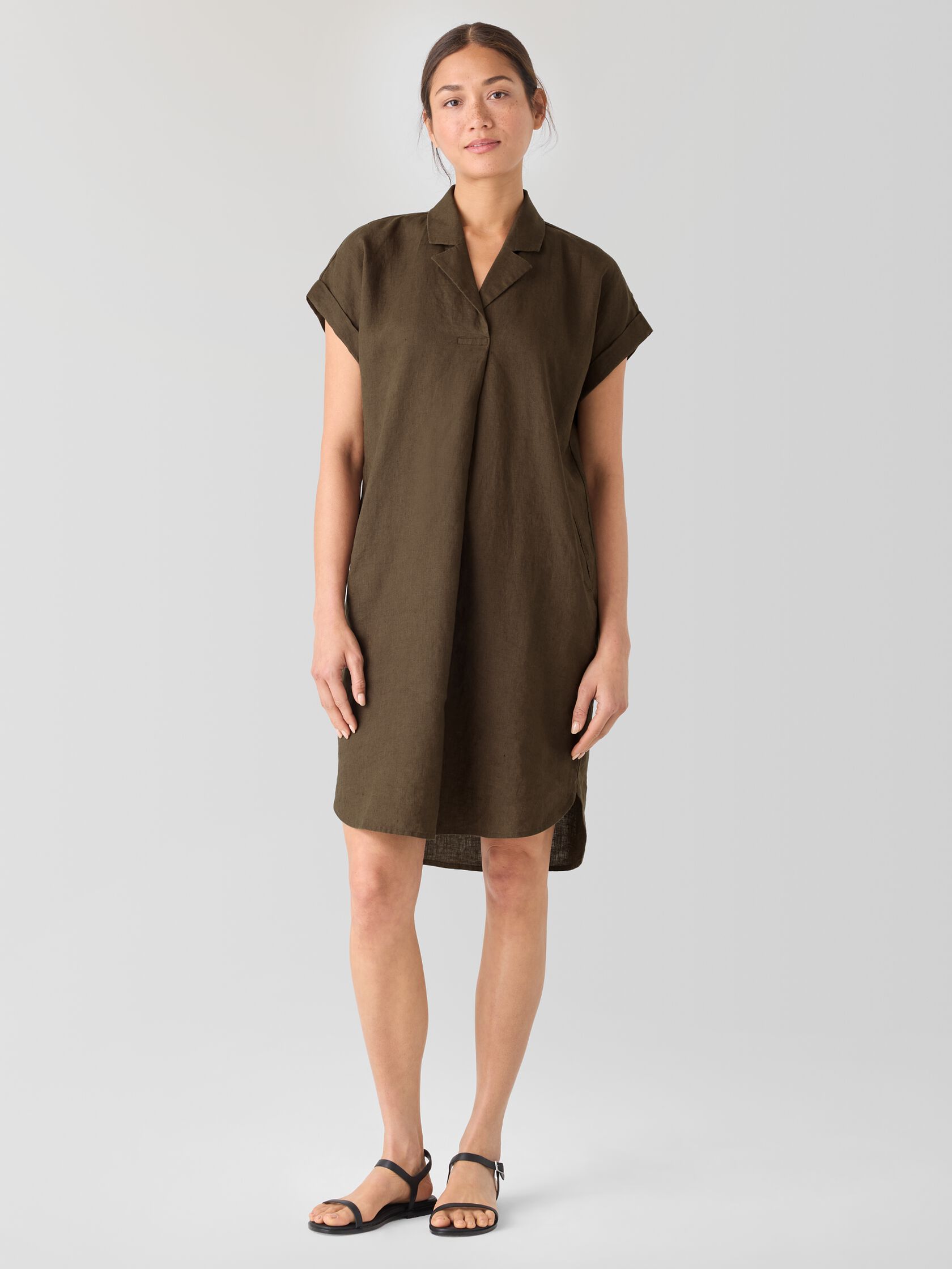 Organic Linen Notch Collar Dress