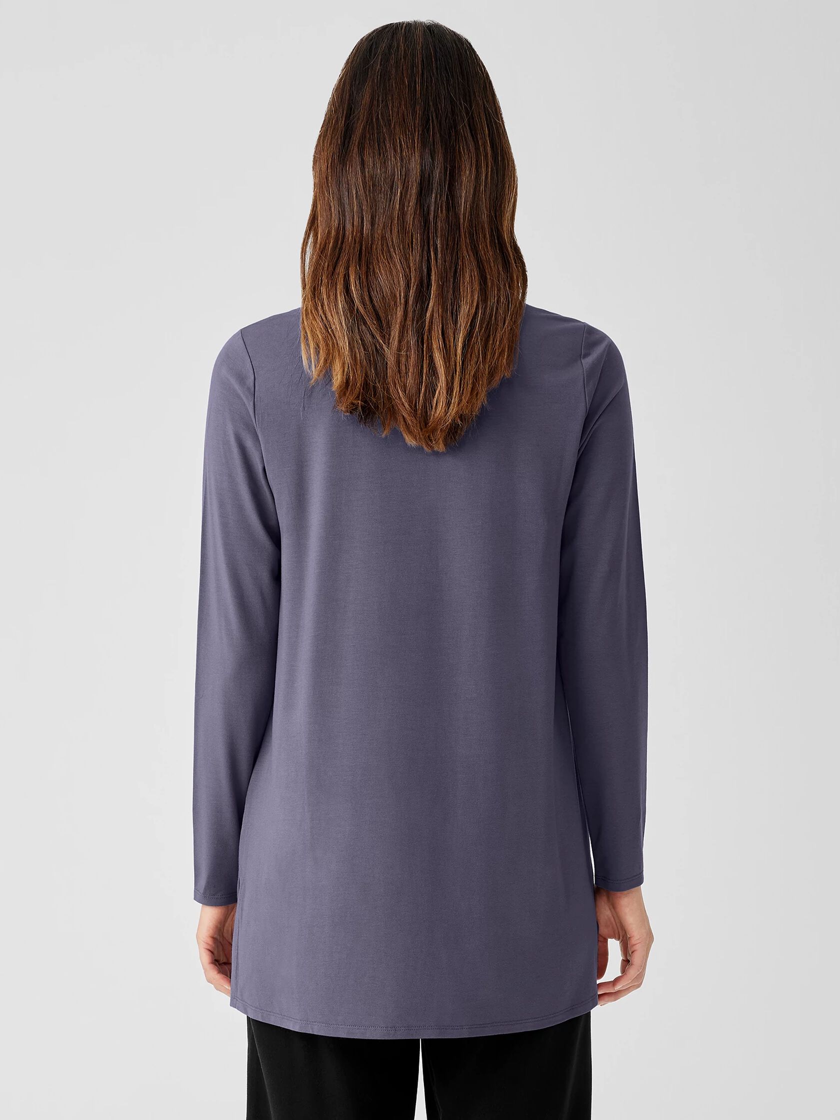 Stretch Jersey Knit Crew Neck Long Top