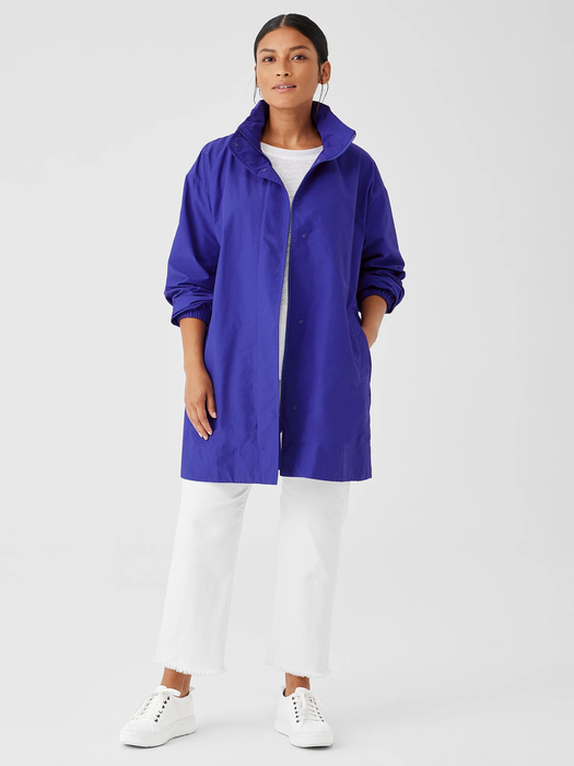 Light Cotton Nylon Stand Collar Long Coat | EILEEN FISHER