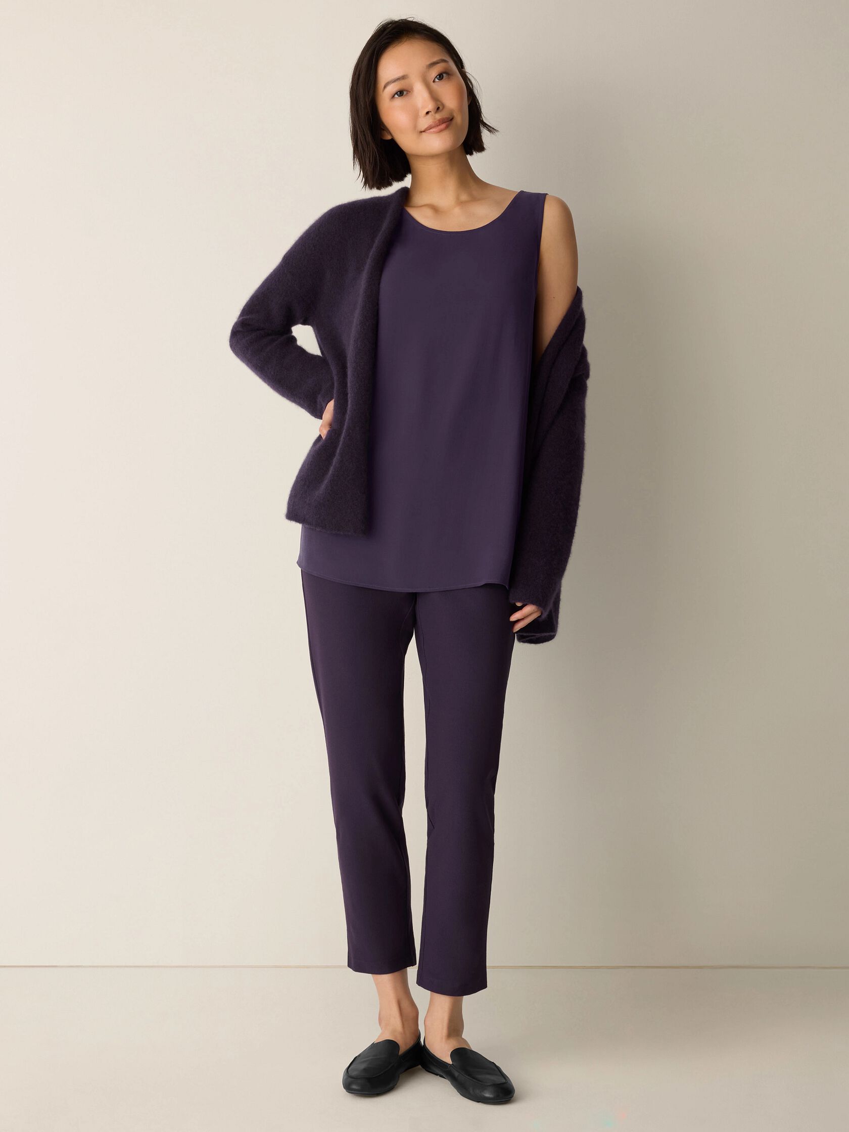 Silk Georgette Crepe Ballet Neck Long Tank