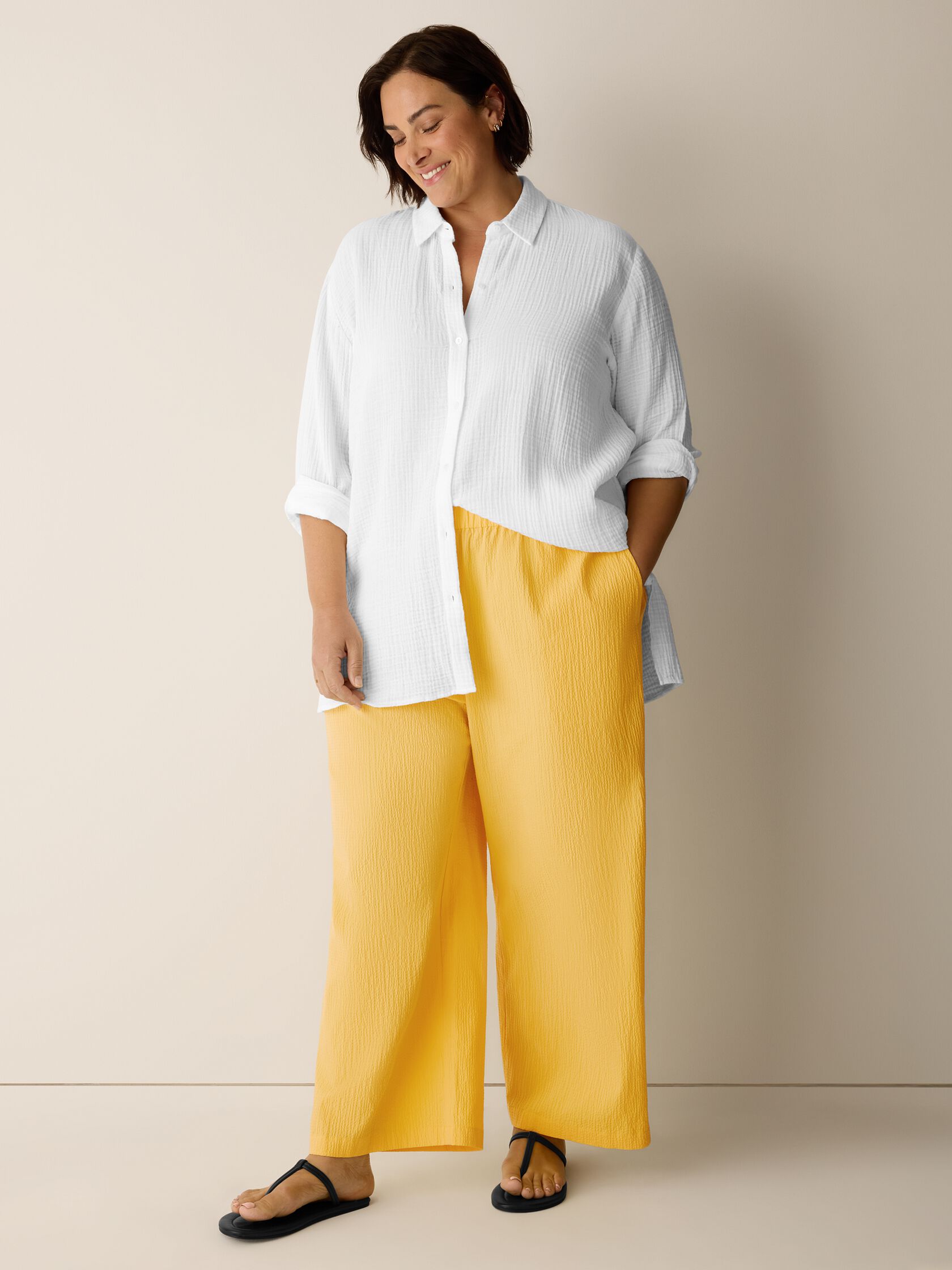 Organic Cotton Pucker Wide-Leg Pant