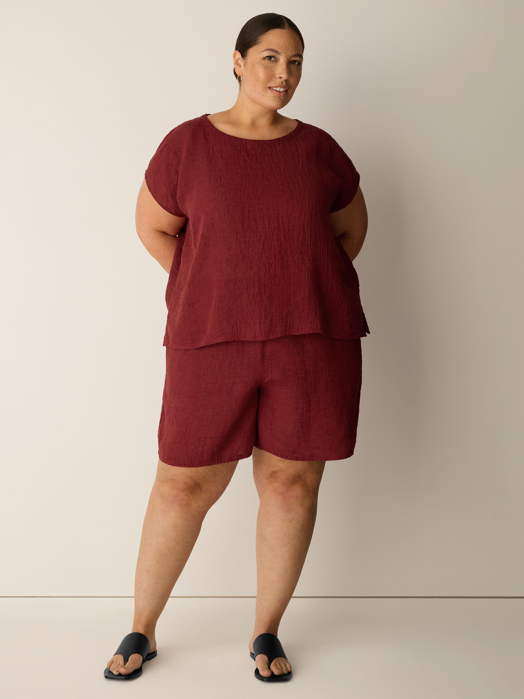 Puckered Organic Linen Stripe Square Top