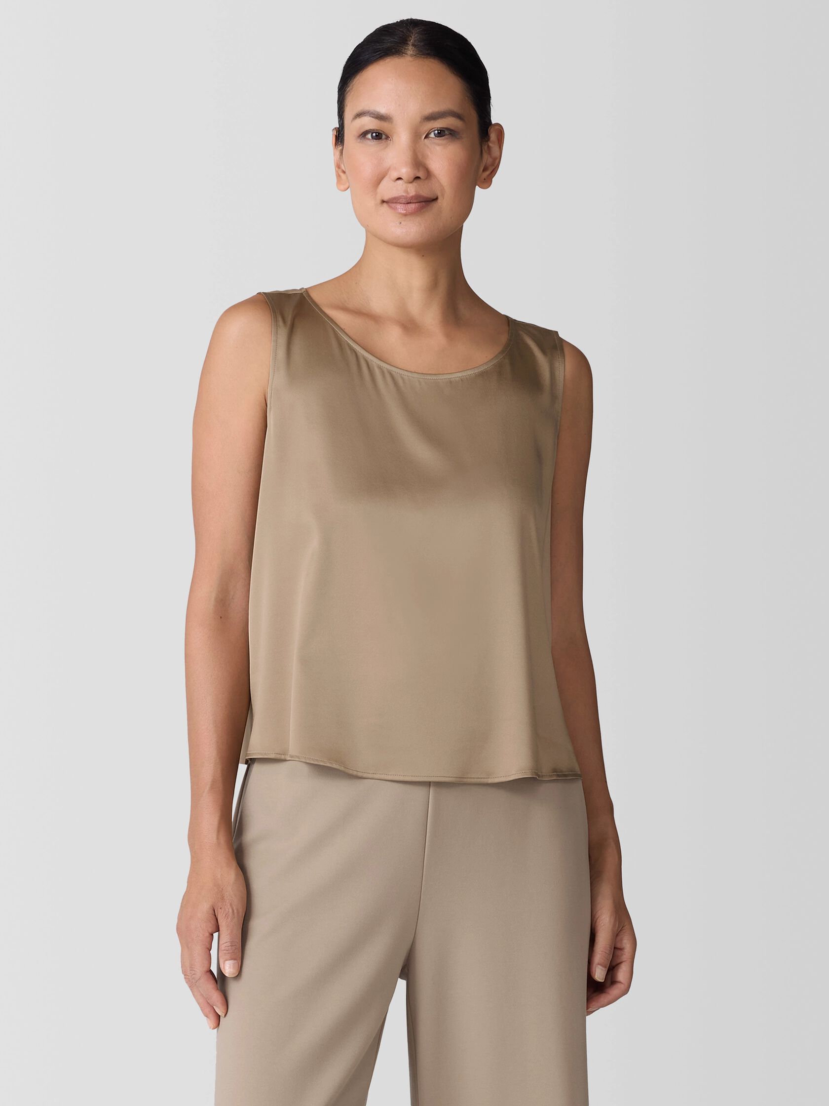 Stretch Silk Charmeuse Ballet Neck Tank