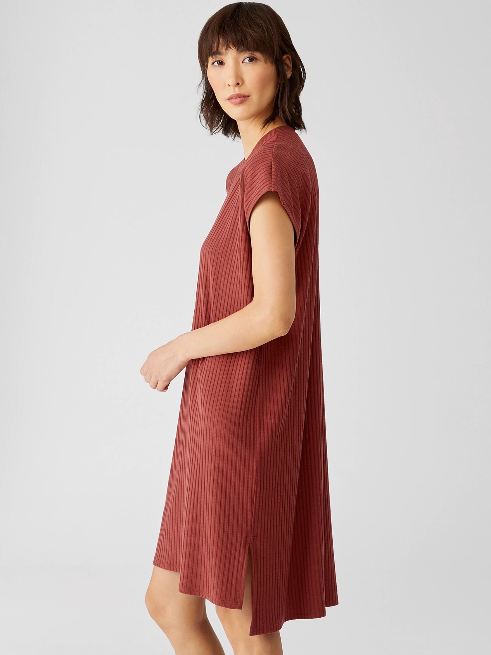 Textured Stretch Rib Crew Neck Dress