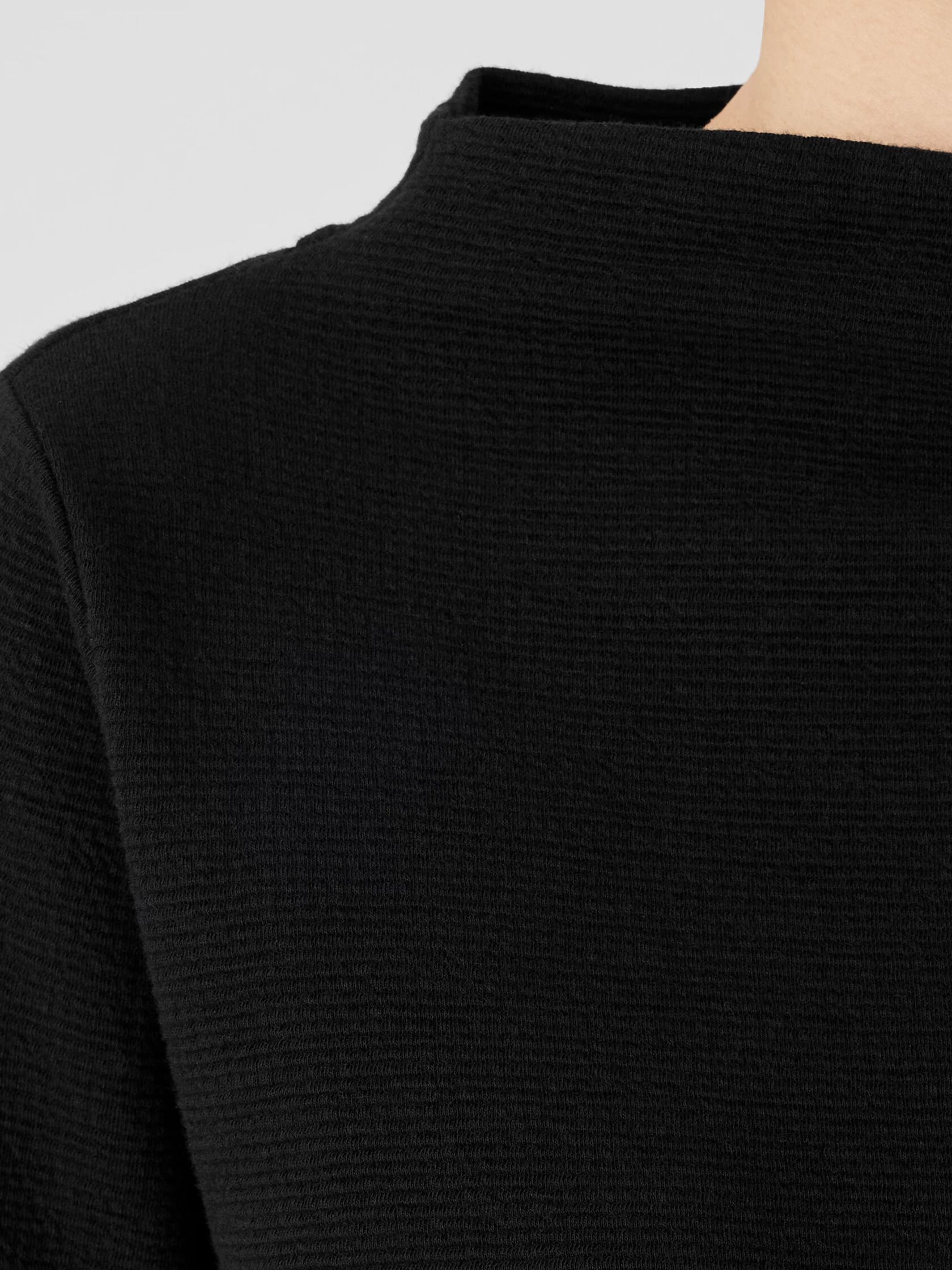 Organic Cotton Crinkled Knit Funnel Neck Top