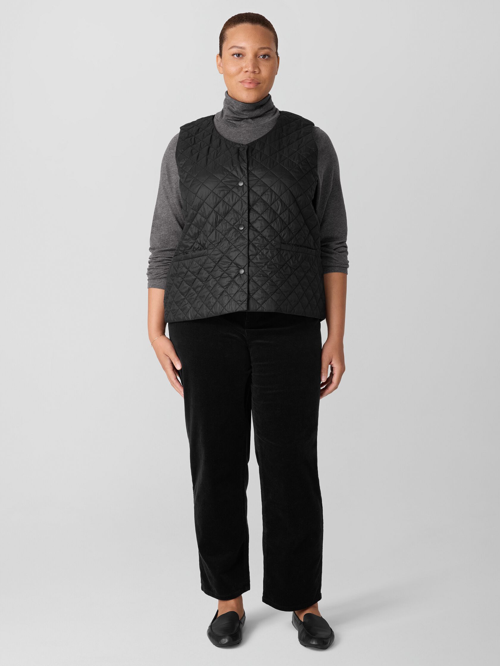Eggshell Recycled Nylon Quilted V-Neck Vest