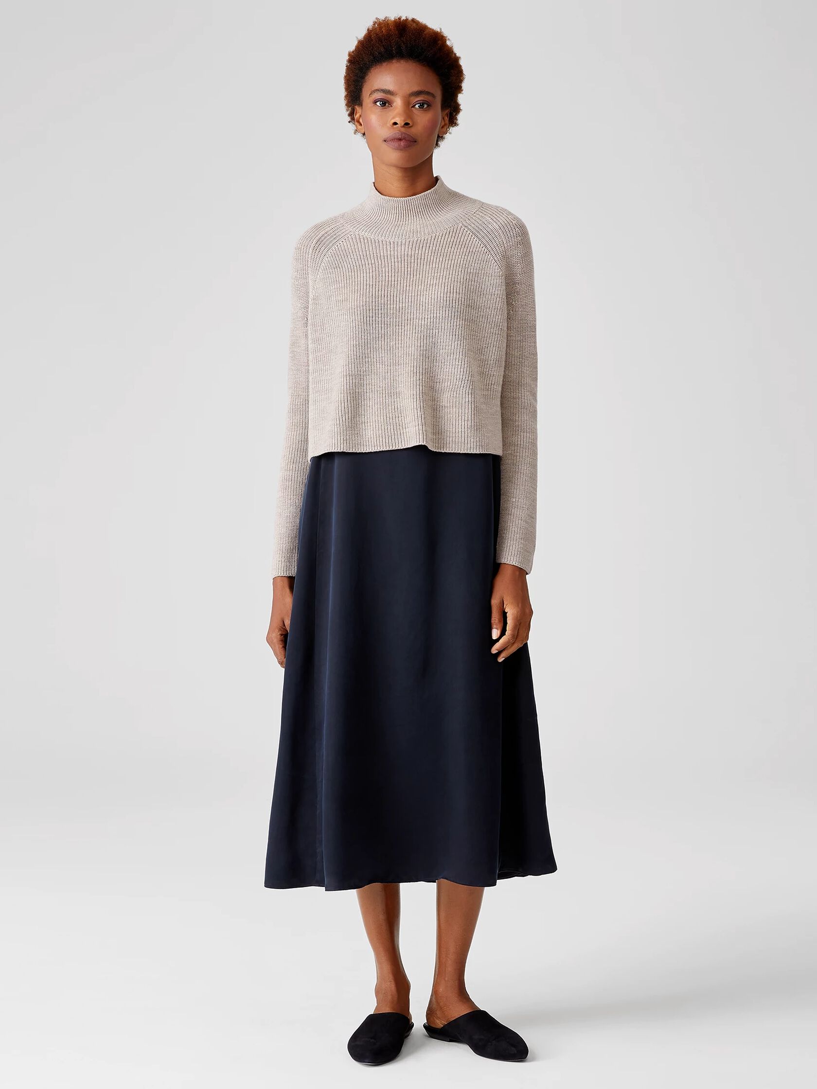 Merino Cropped Turtleneck Top in Regenerative Wool