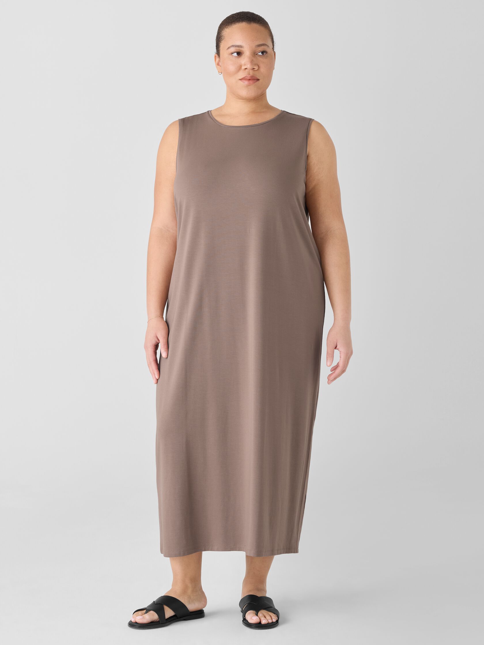 Stretch Jersey Knit Round Neck Dress