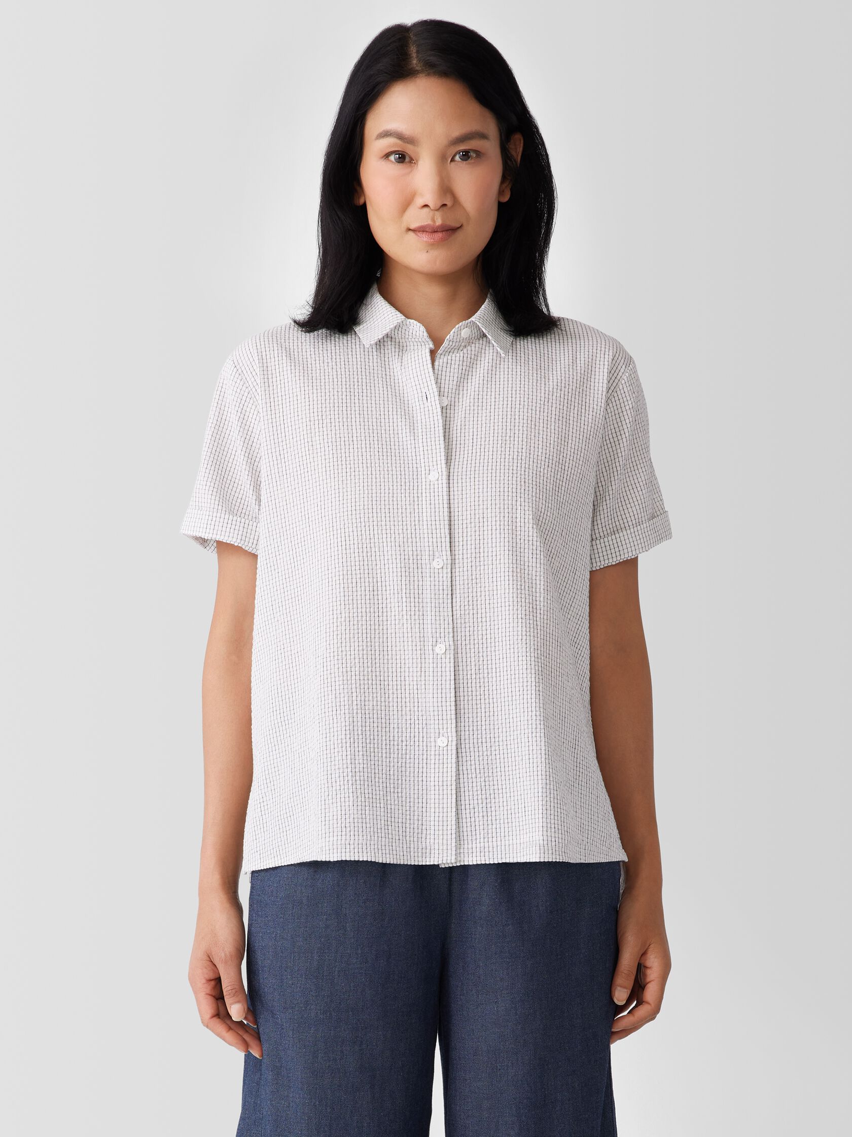Organic Cotton Ripple Checkered Short-Sleeve Shirt