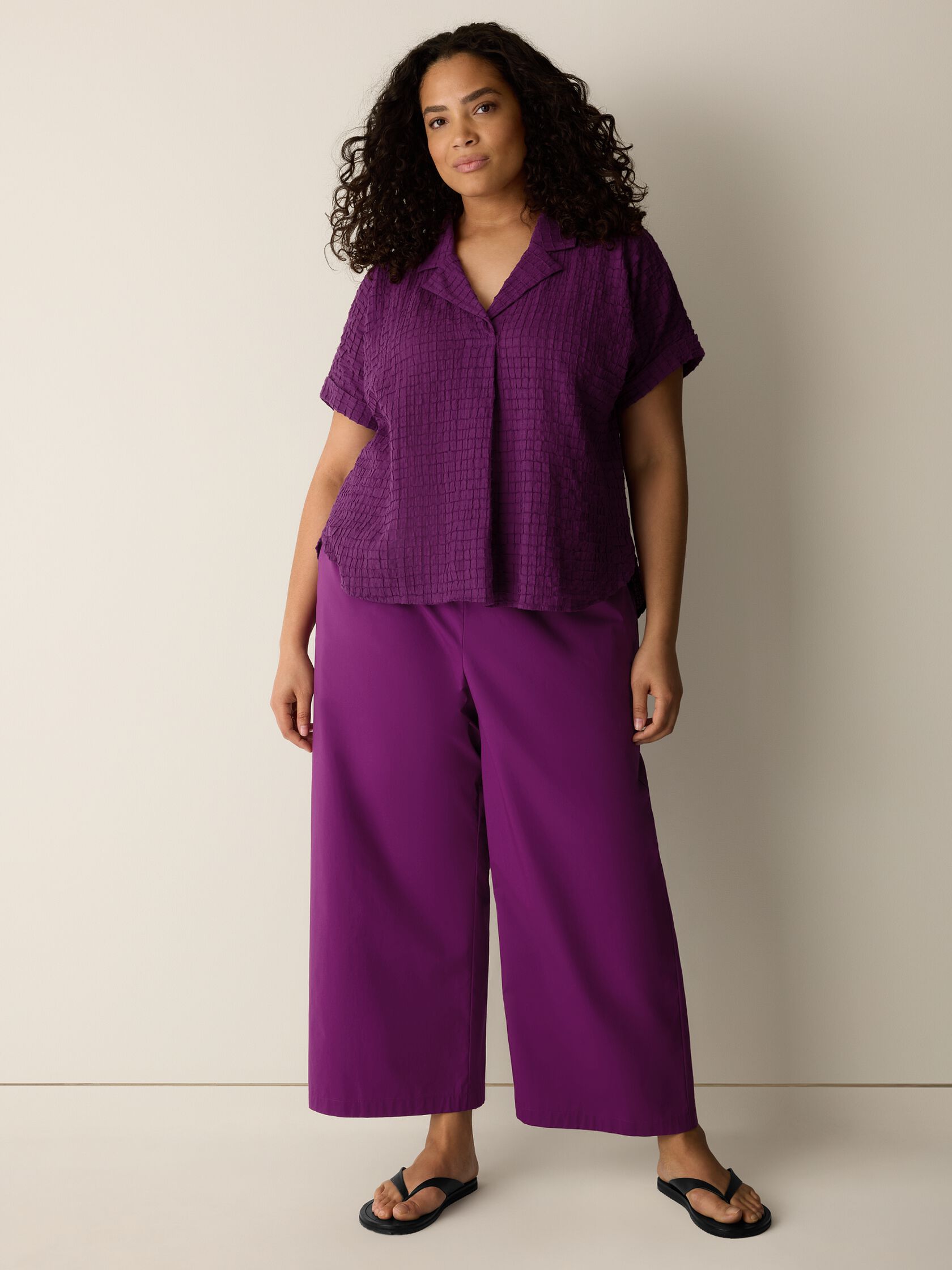 Stretch Organic Cotton Poplin Wide-Leg Pant