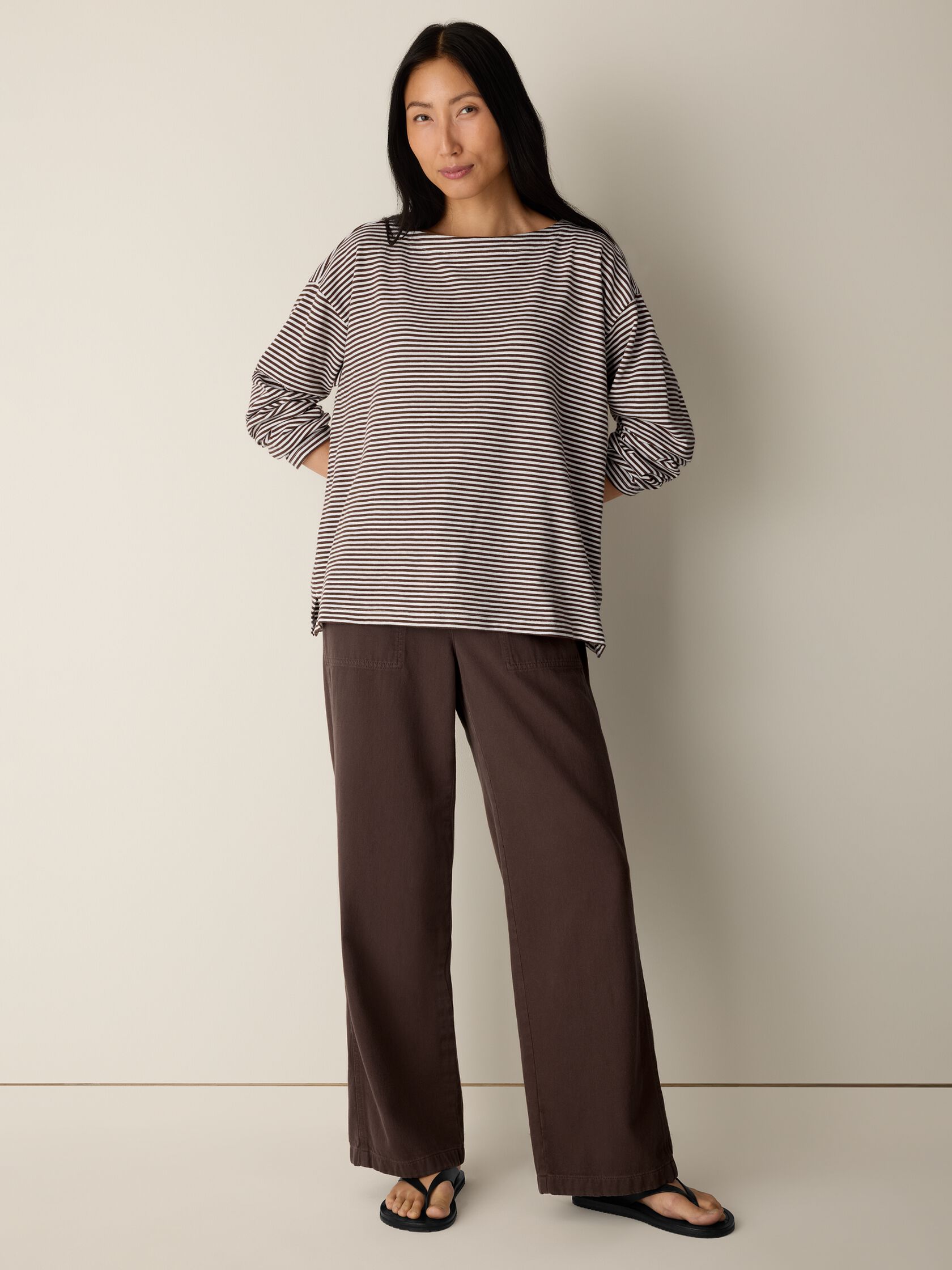 Striped Organic Cotton Slub Bateau Neck Top