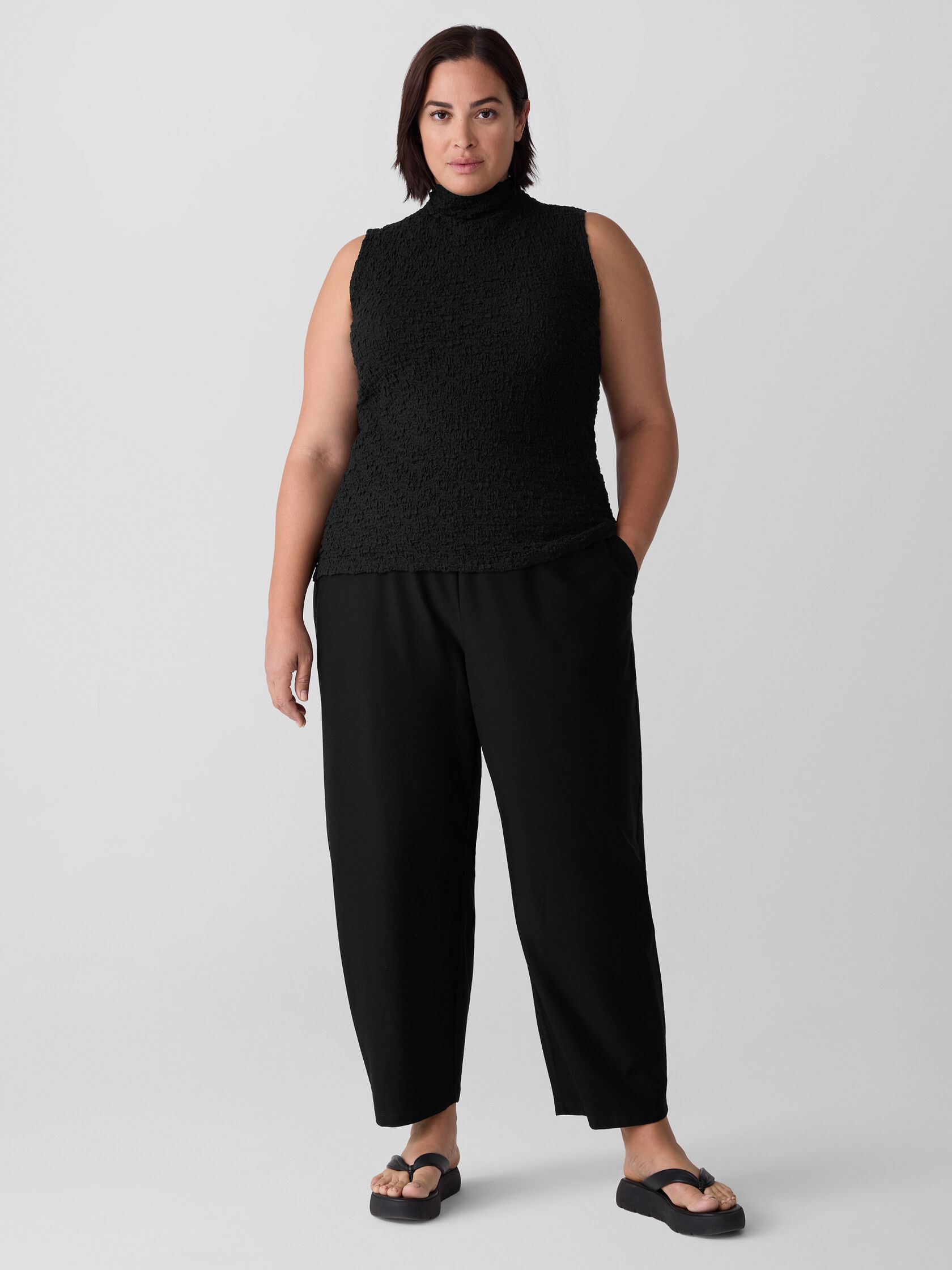 Bubble Jacquard Funnel Neck Top