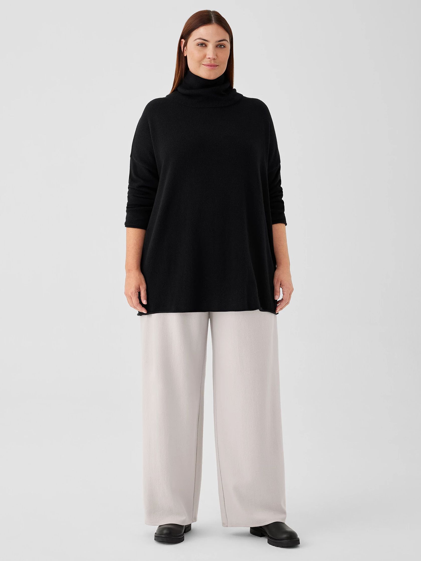 Cotton and Recycled Cashmere Turtleneck Long Top