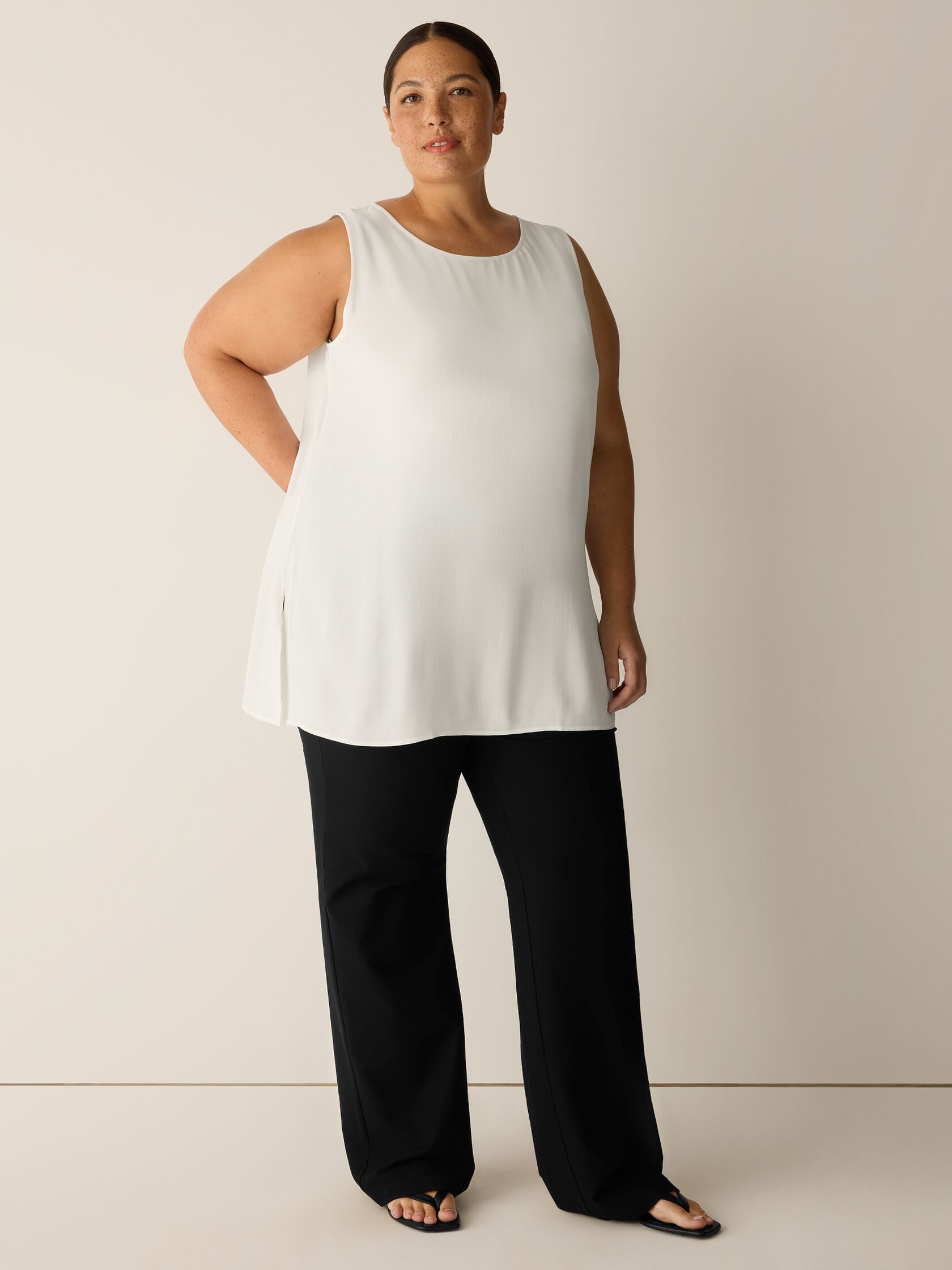 Silk Georgette Crepe Ballet Neck Long Tank