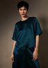 Textured Satin Round Neck Elbow-Sleeve Top