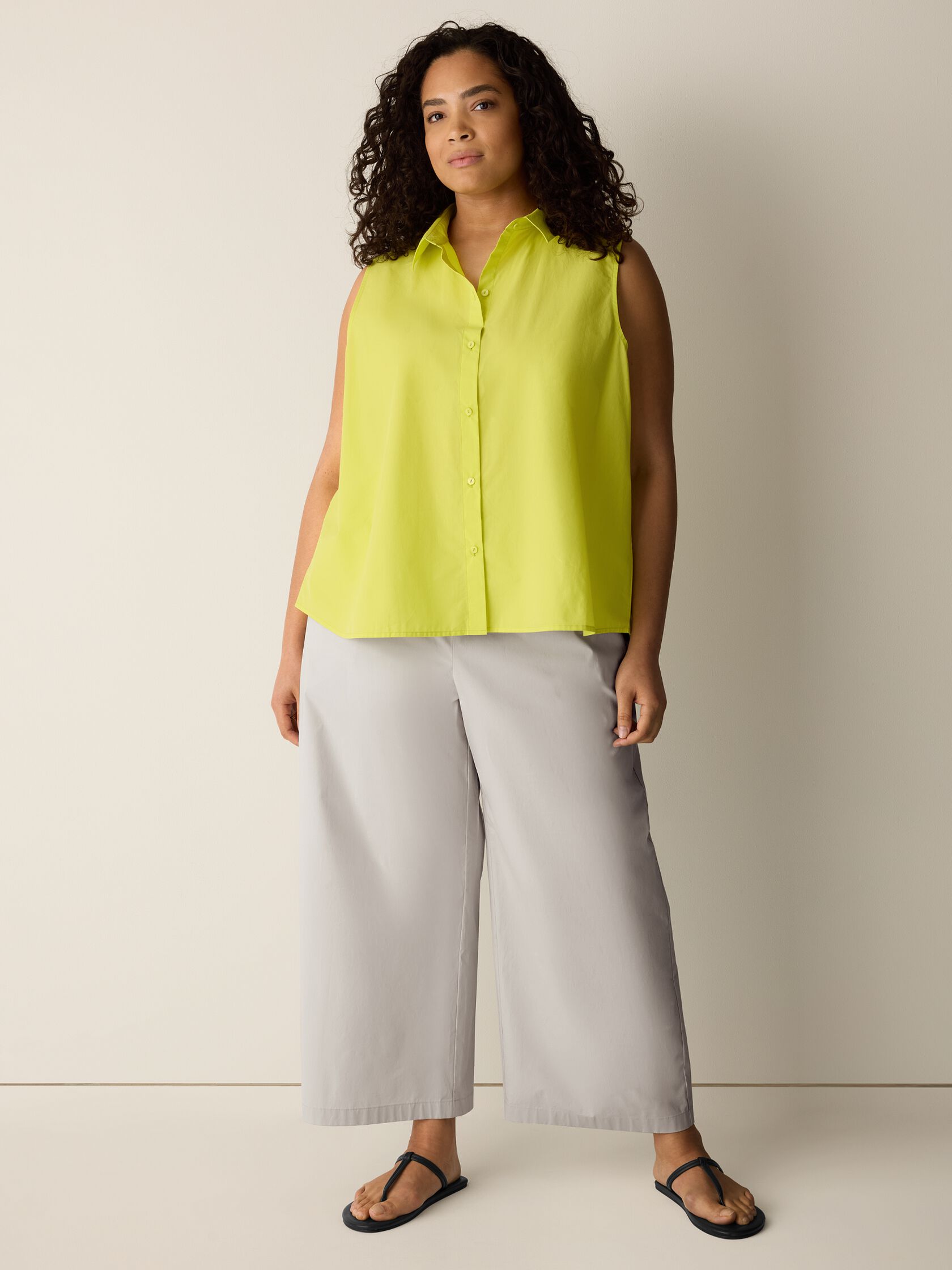 Organic Cotton Poplin Classic Collar Sleeveless Shirt