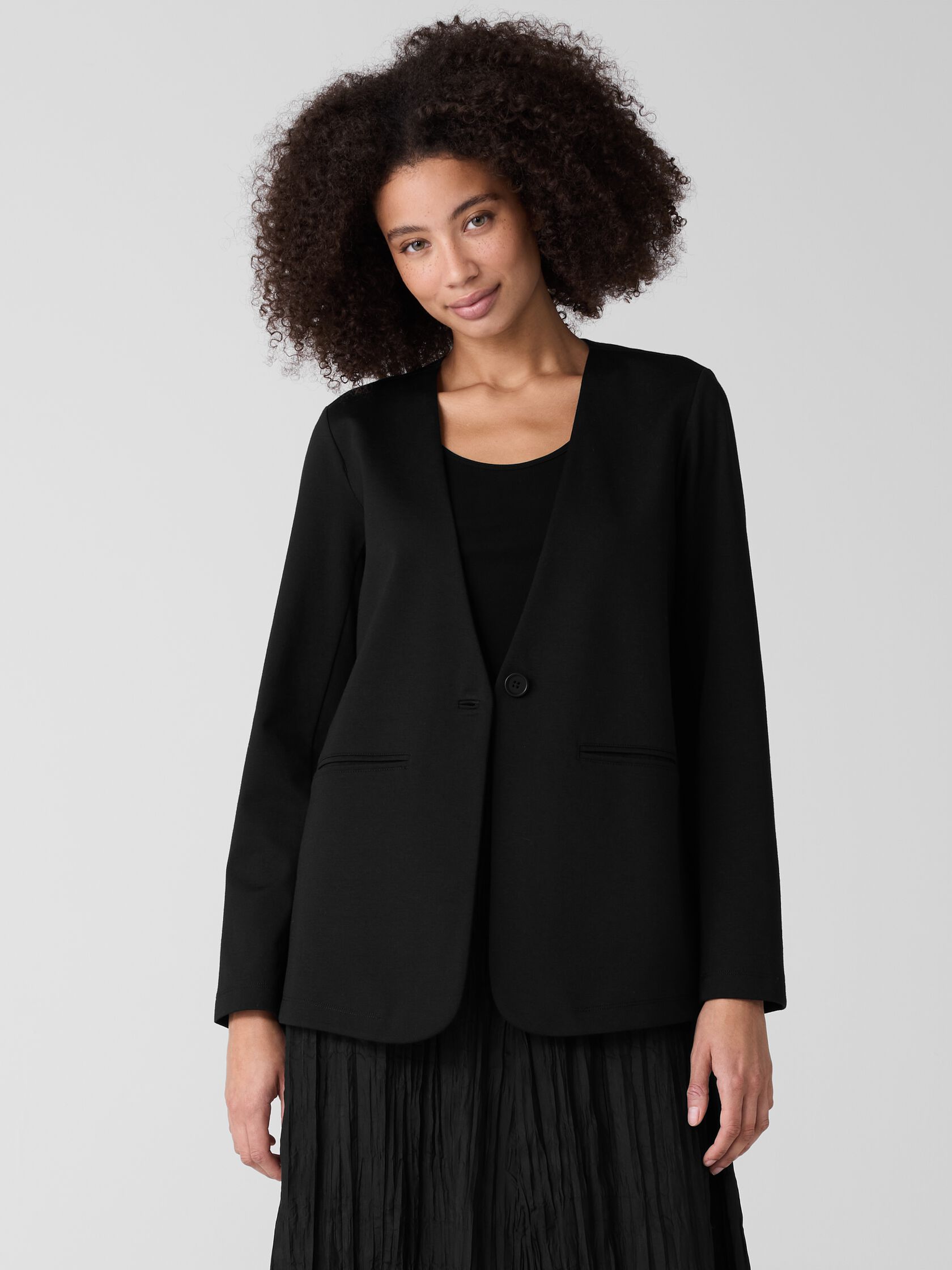 Cotton Blend Ponte V-Neck&nbsp;Blazer