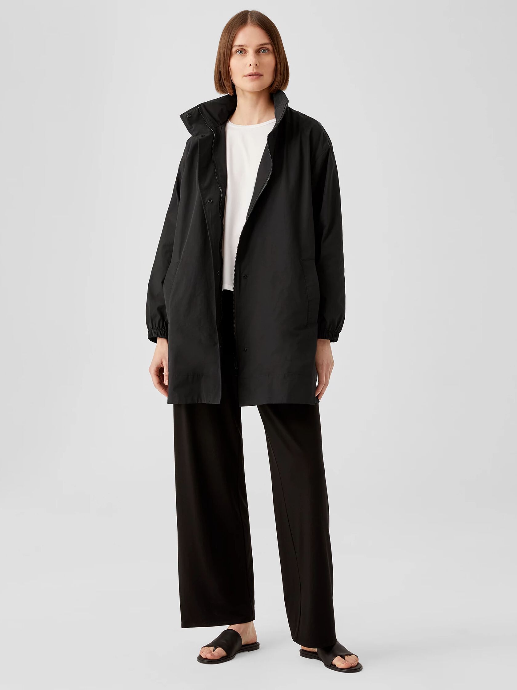 Light Cotton Nylon Stand Collar Long Coat