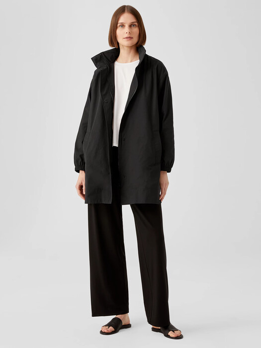 Light Cotton Nylon Stand Collar Long Coat
