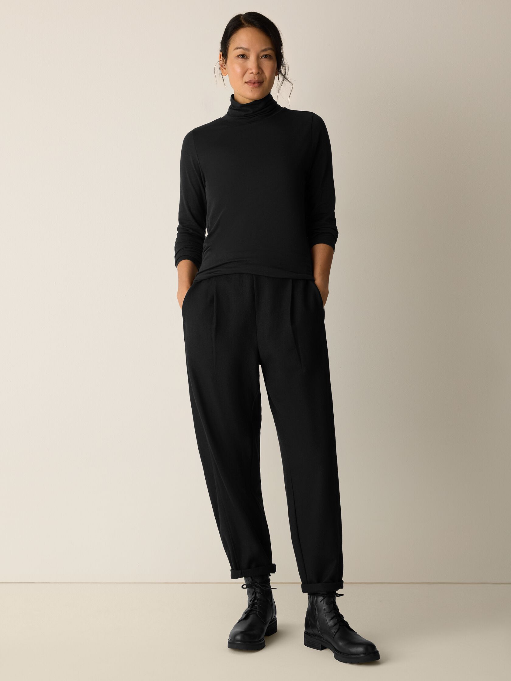 Sheer Cotton Blend Knit Turtleneck Top