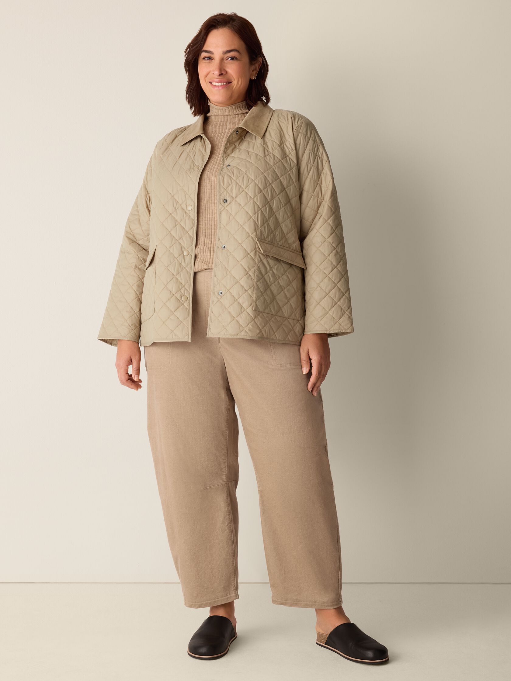 Eggshell Recycled Nylon Quilted Classic Collar Jacket