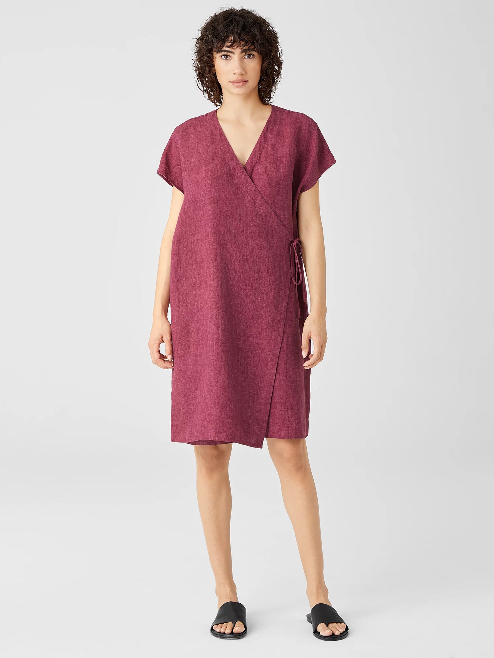 Washed Organic Linen Delave Wrap Dress