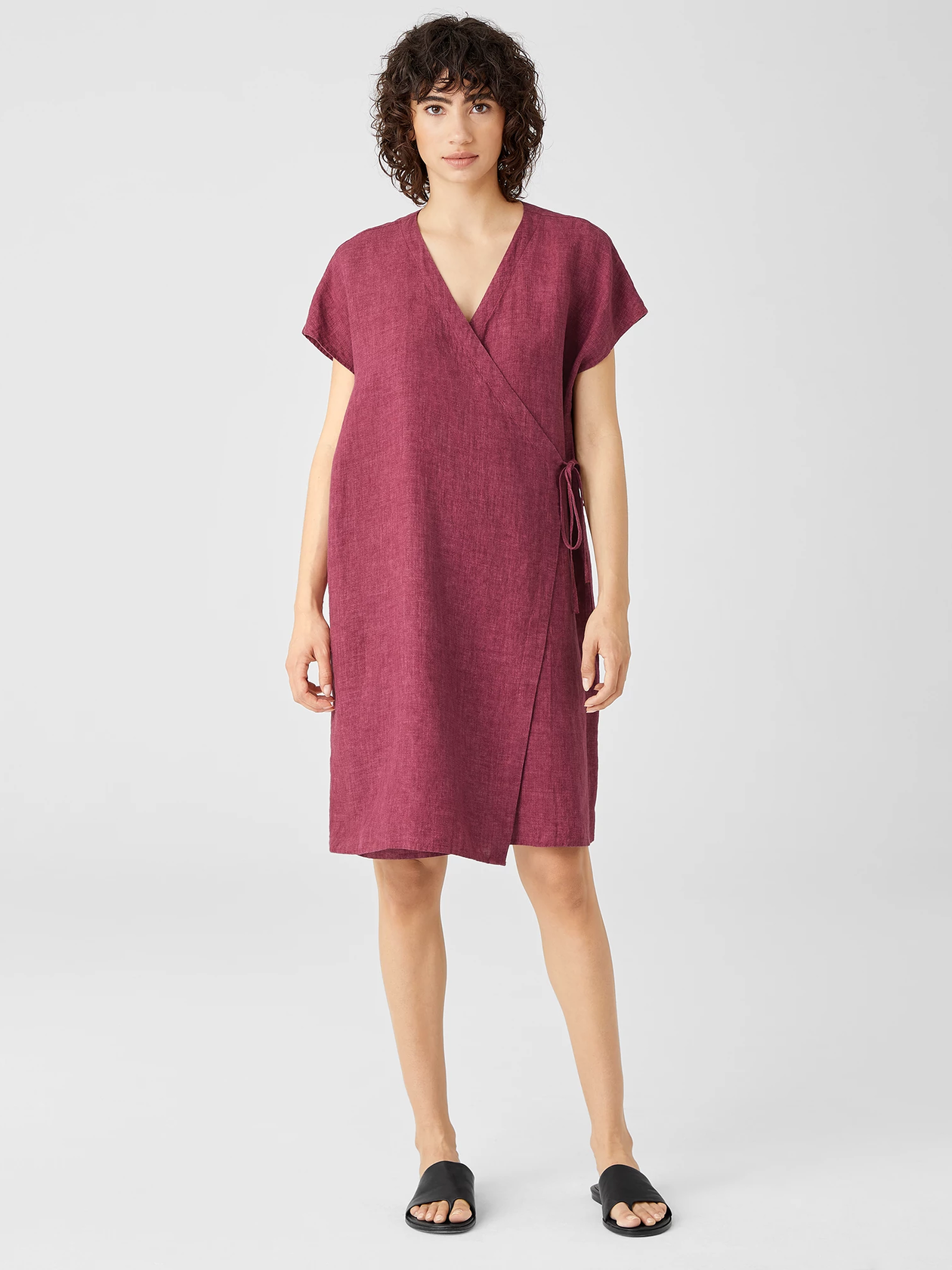 Washed Organic Linen Delave Wrap Dress EILEEN FISHER