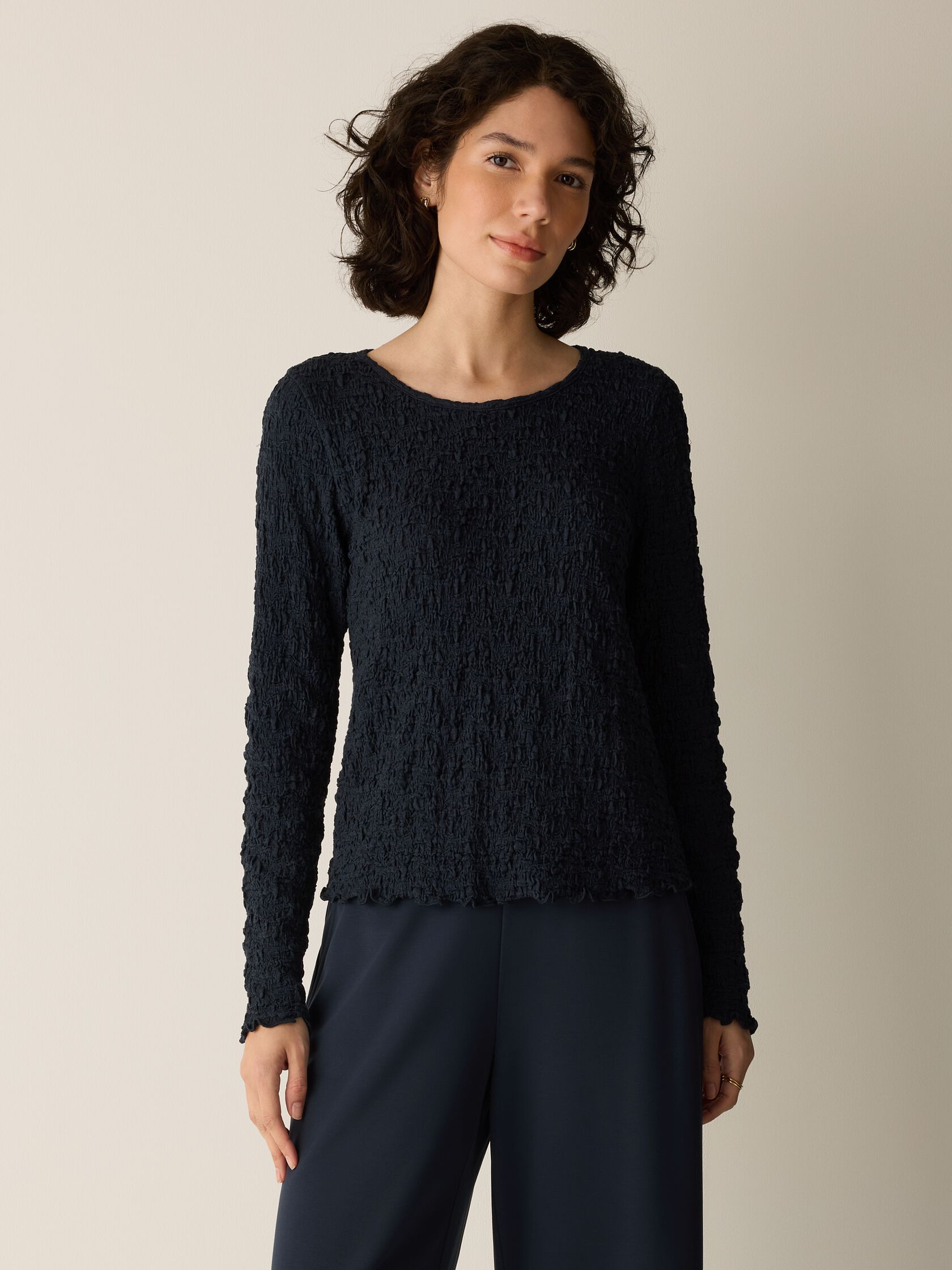 Bubble Jacquard Round Neck Top