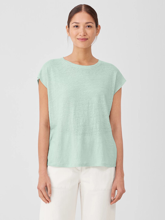 Organic Linen Jersey Shirred-Back Top