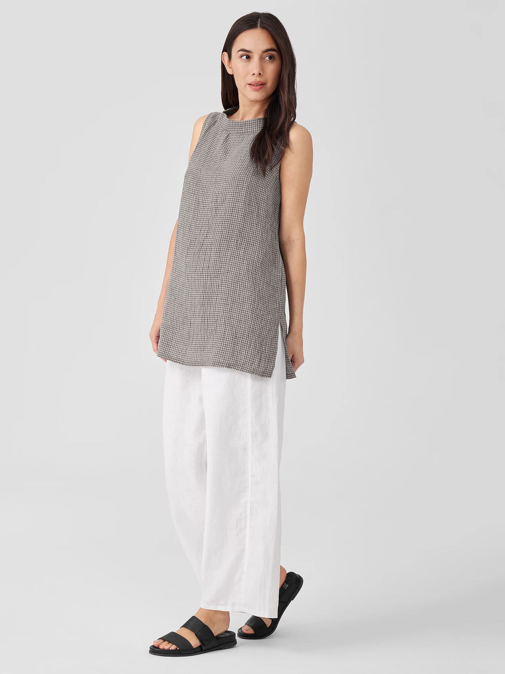 Puckered Organic Linen Mock Neck Top