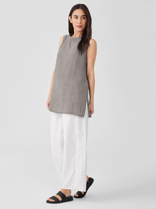 Puckered Organic Linen Mock Neck Top