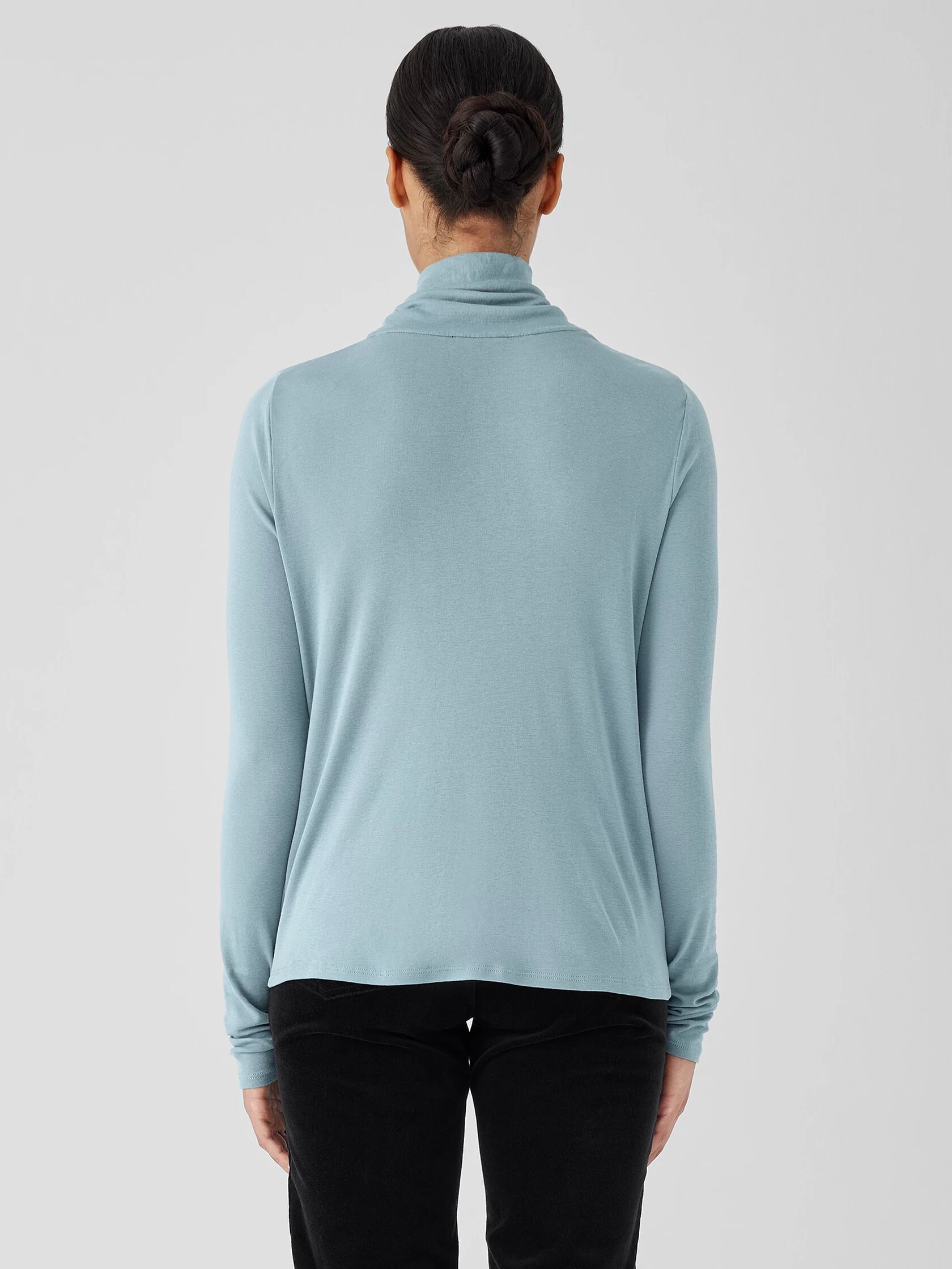 Ribbed Pima Cotton Blend Turtleneck Top