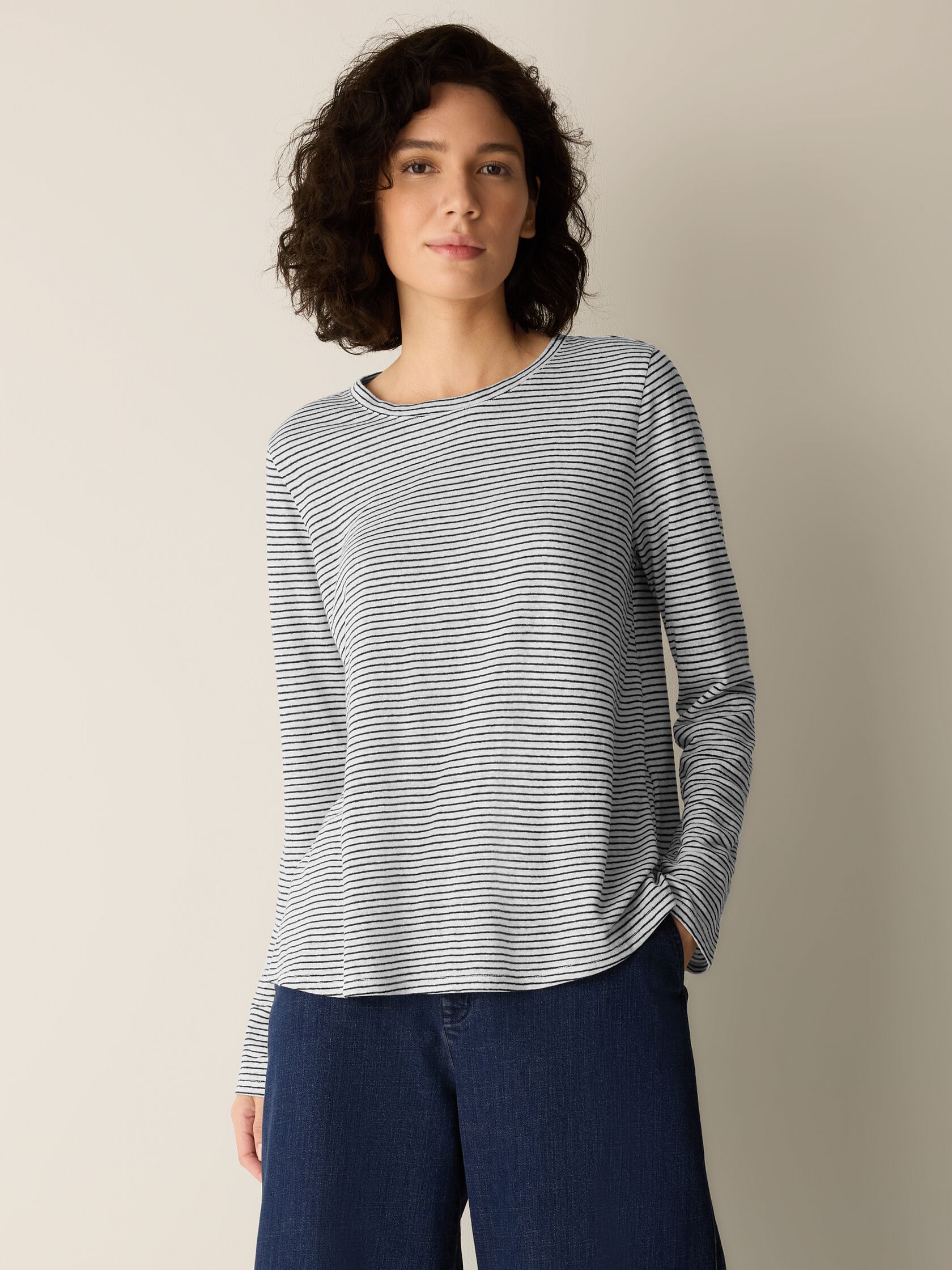 Striped Organic Linen Jersey Long-Sleeve Tee