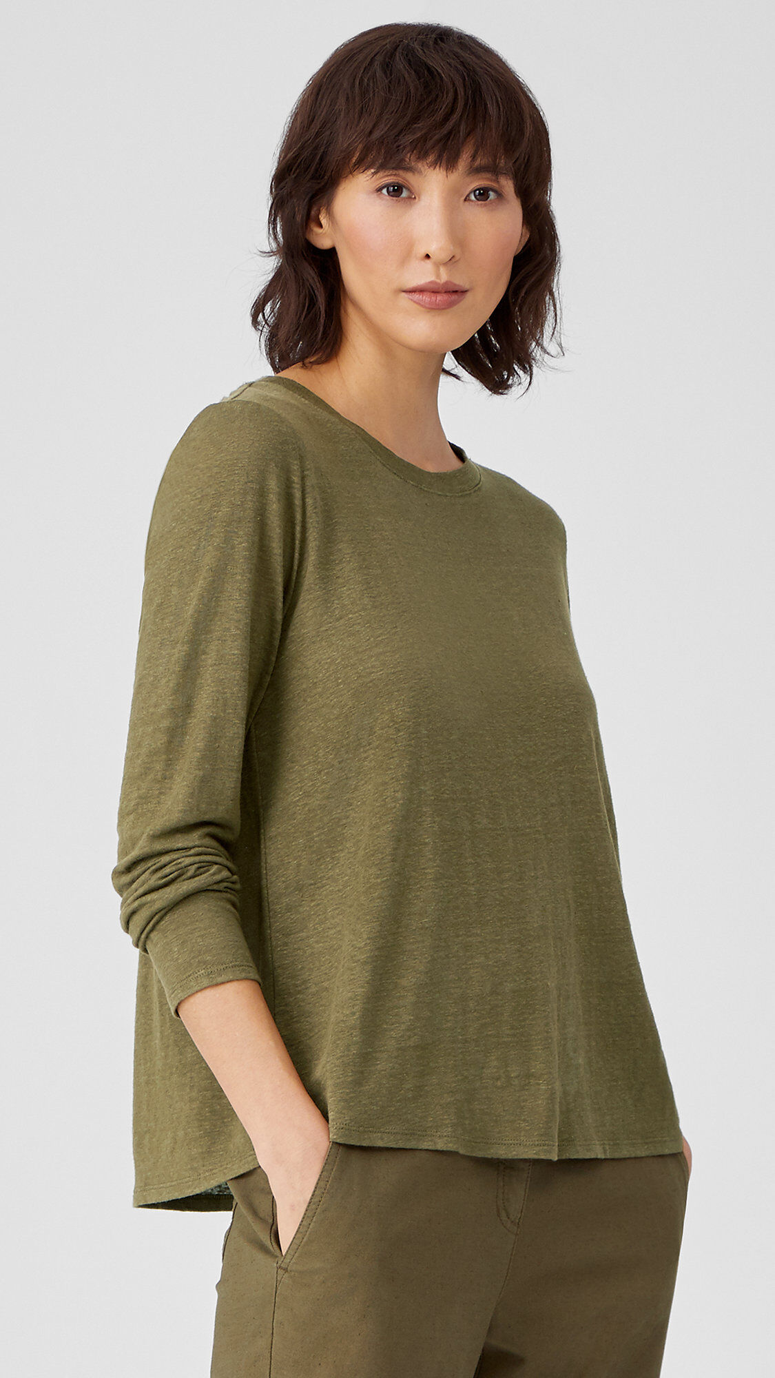 Organic Linen Jersey Crew Neck Top EILEEN FISHER