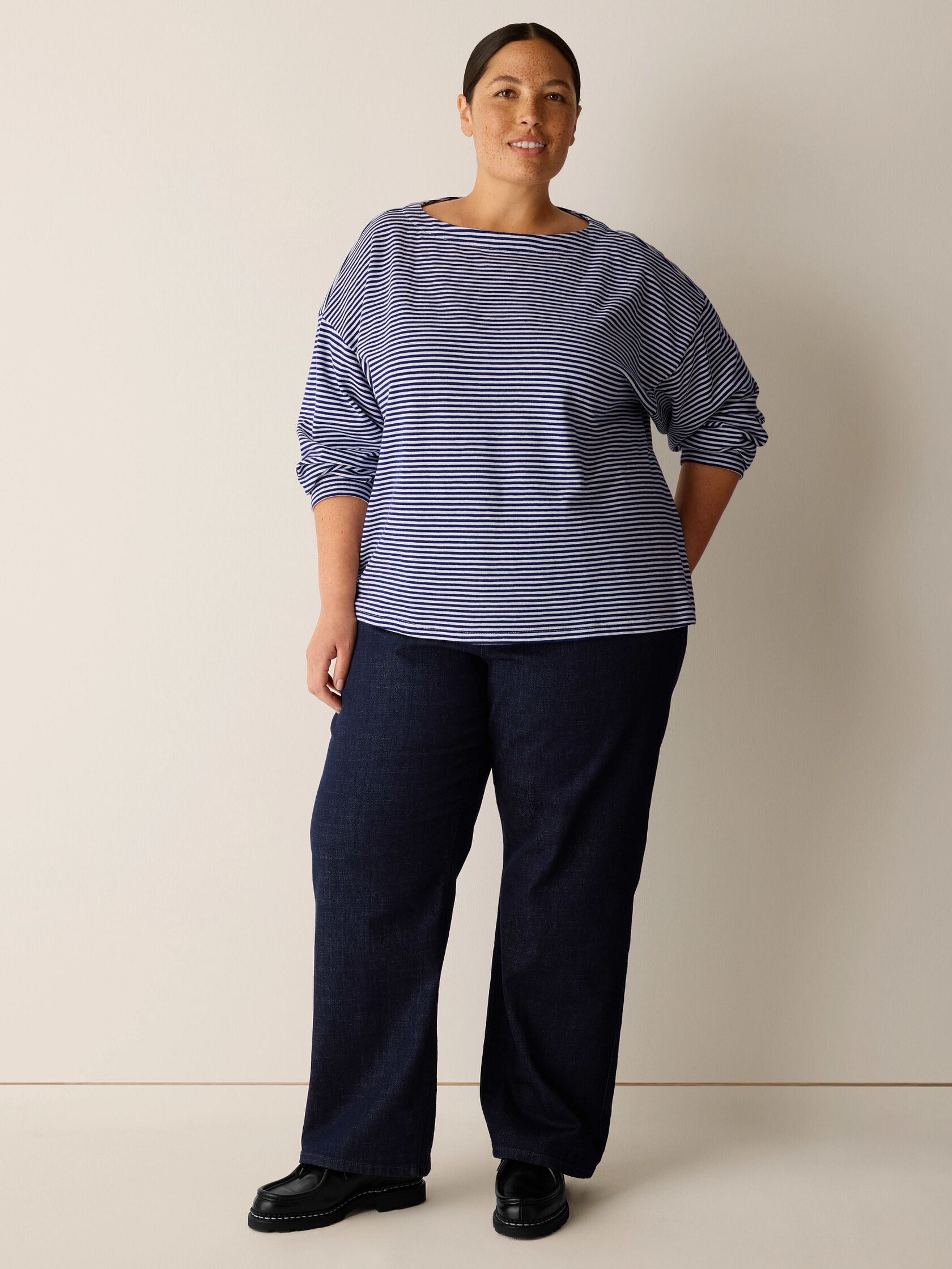 Striped Organic Cotton Slub Bateau Neck Top