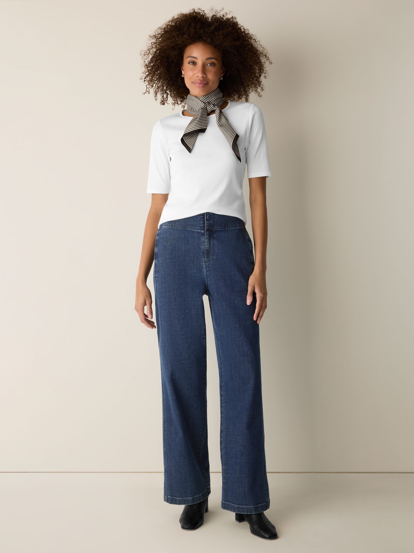 Cotton Stretch Denim Wide-Leg Trouser