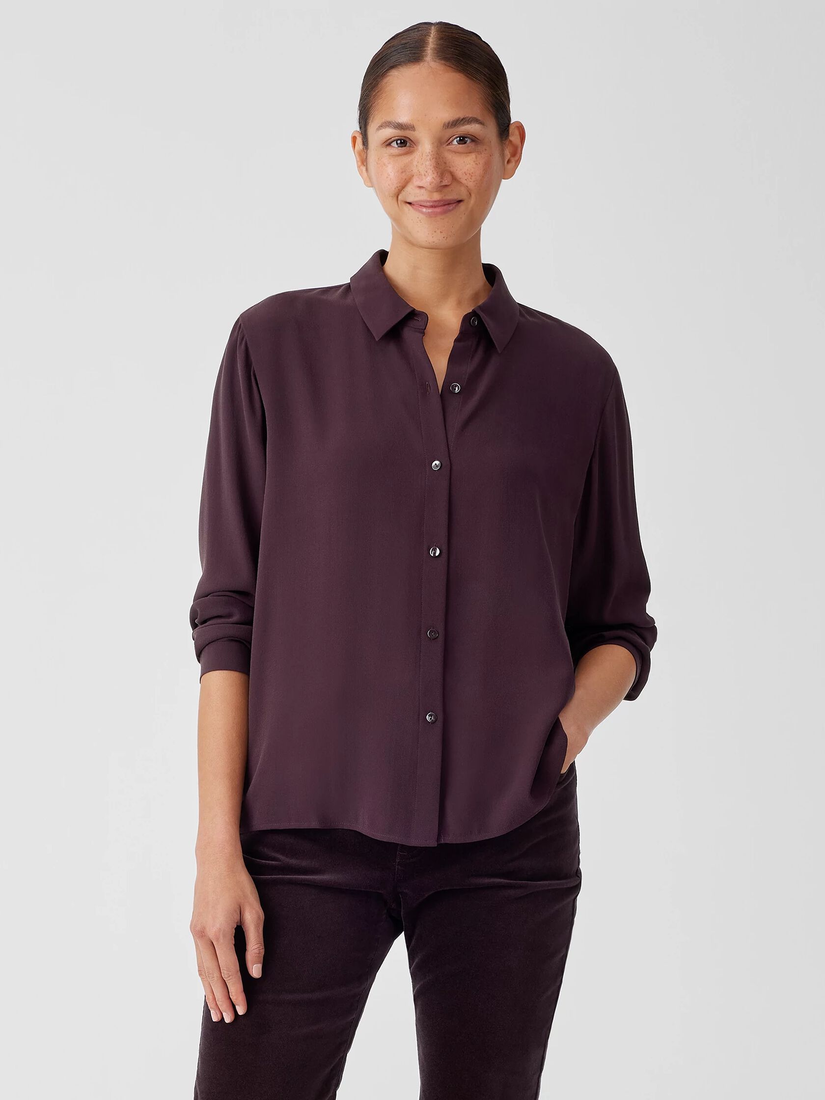 Silk Georgette Crepe Classic Collar Shirt