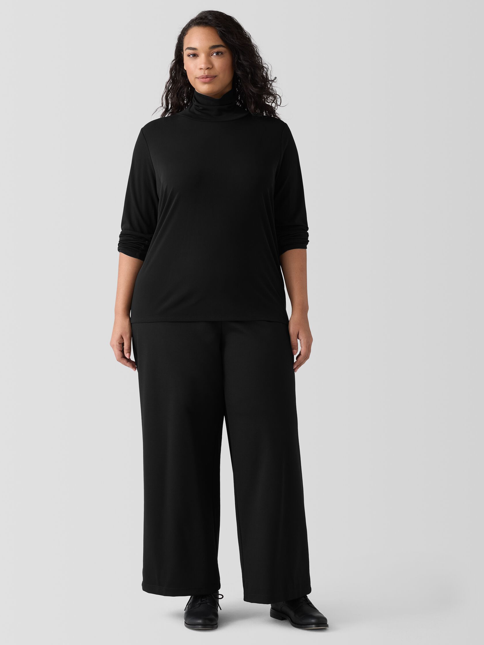 Stretch Silk Jersey Turtleneck Top