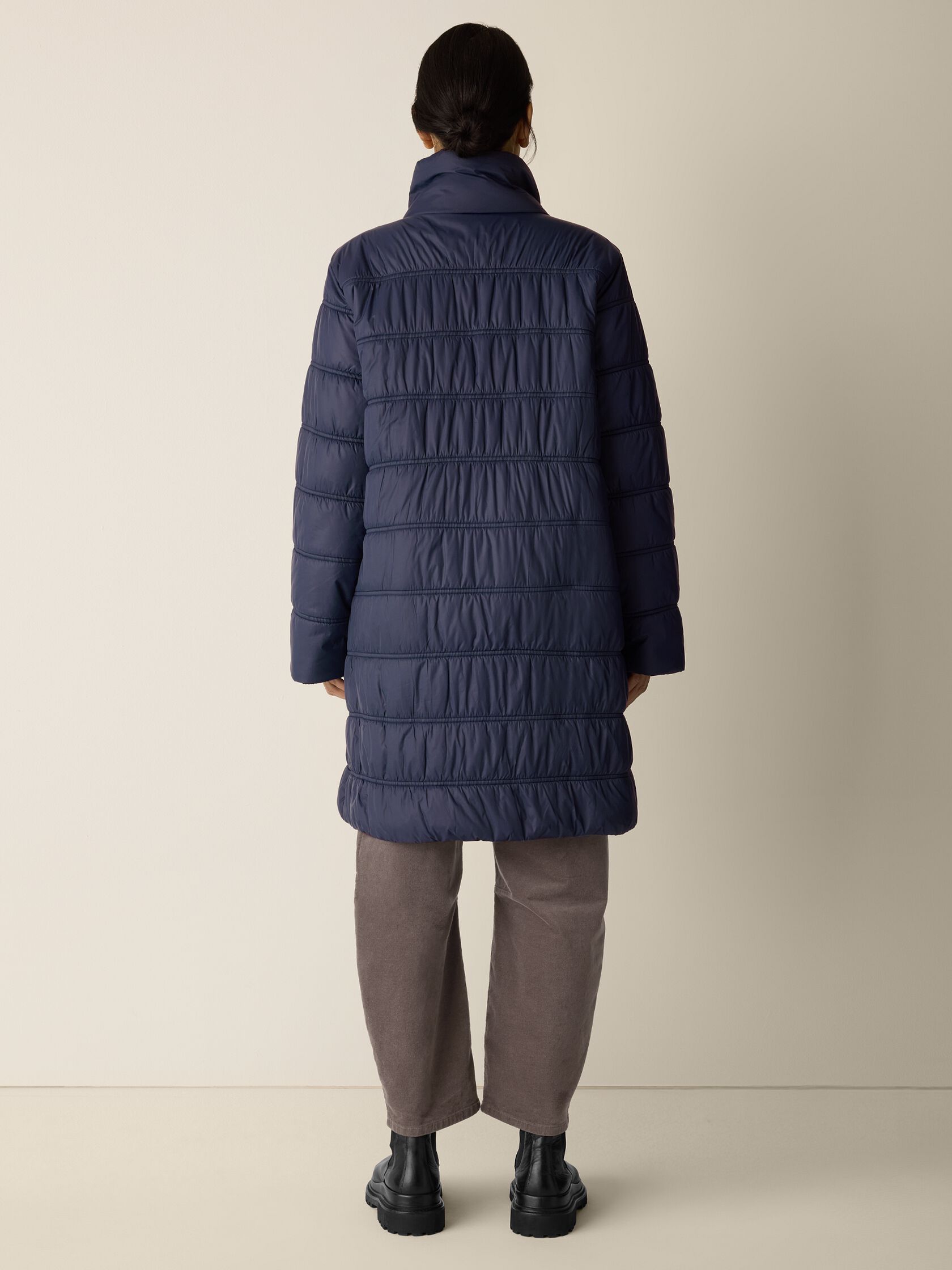 Eggshell Recycled Nylon Ruched Coat