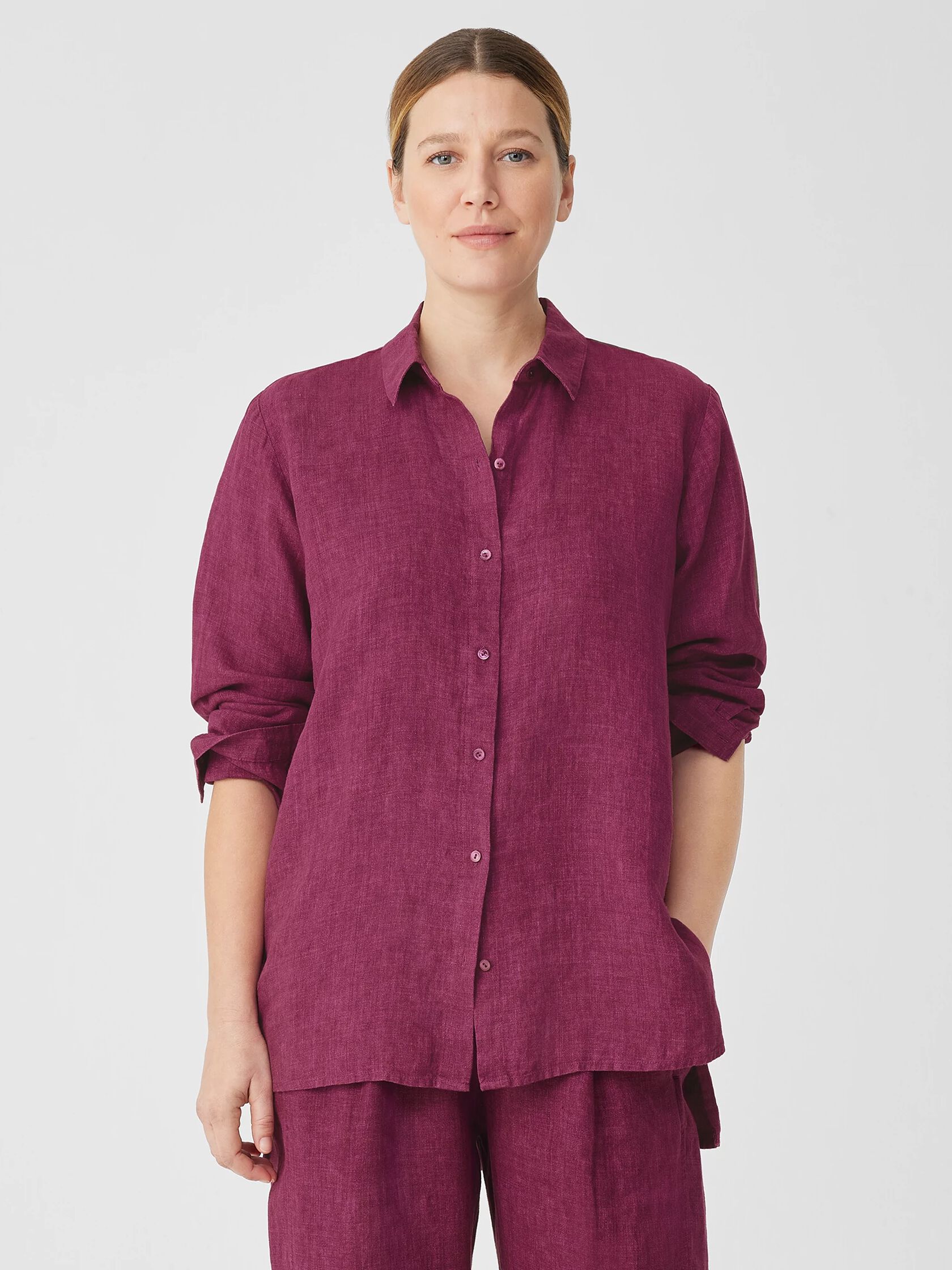 Washed Organic Linen Delave Classic Collar Shirt