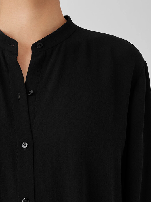 Silk Georgette Crepe Mandarin Collar Shirt