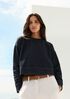 Cotton Indigo Knit Denim Crew Neck Top