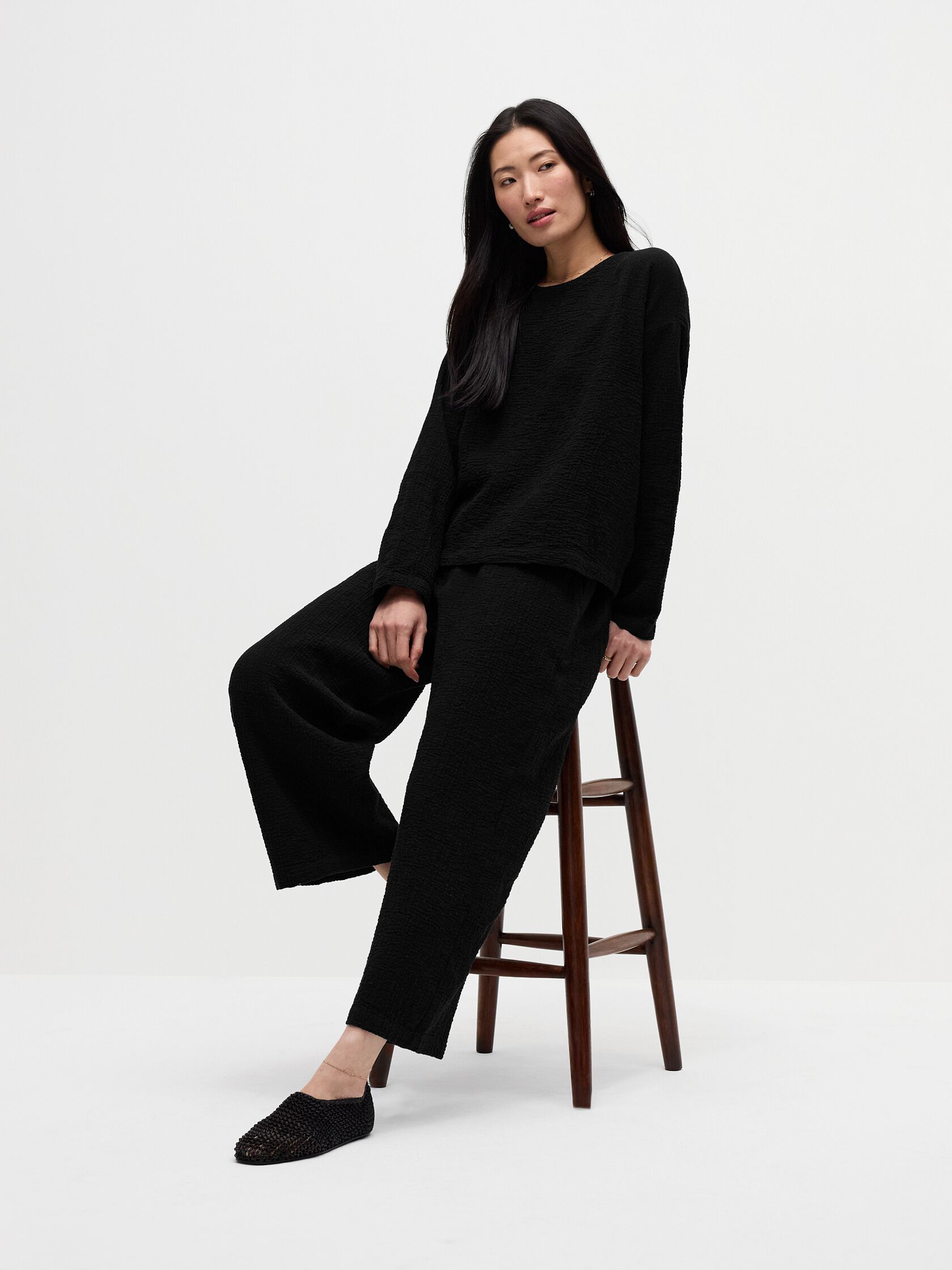 Organic Cotton Doubleweave Round Neck Box-Top