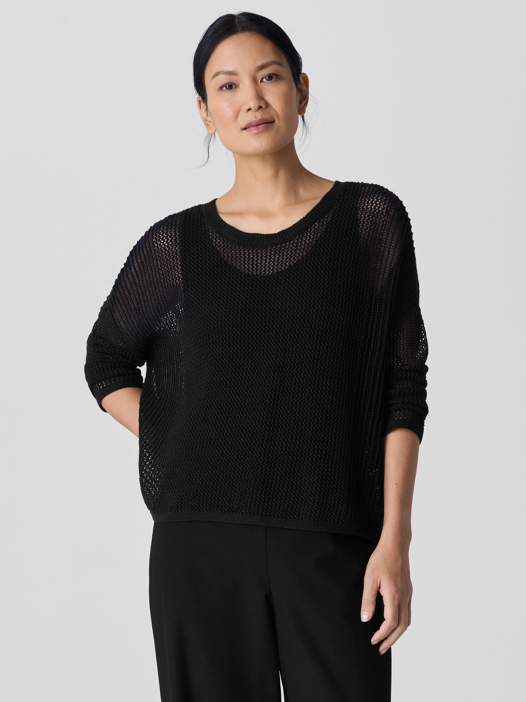 Organic Linen Cotton Cord Crew Neck Top