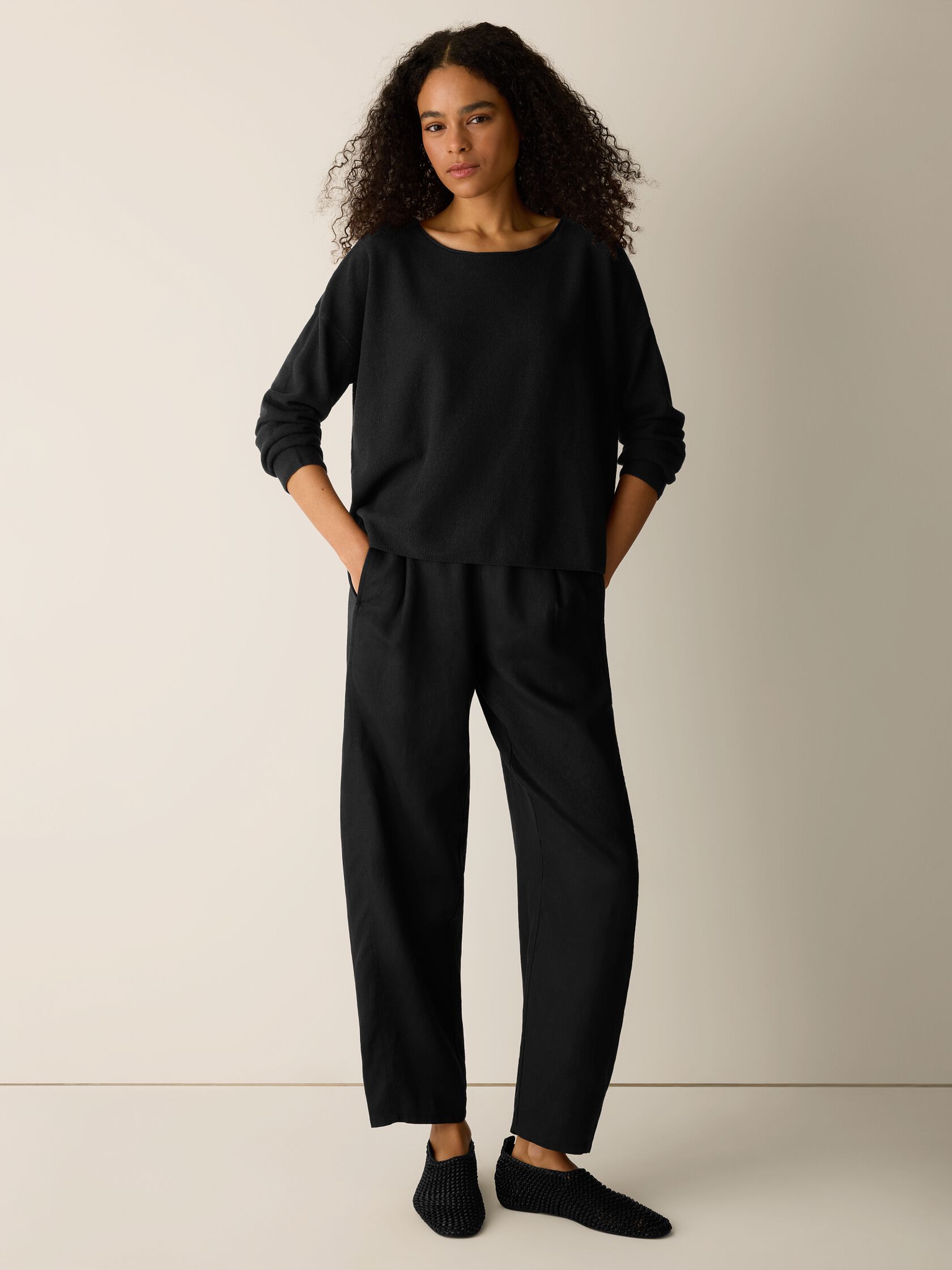 Organic Linen Cotton Jewel Neck Box-Top