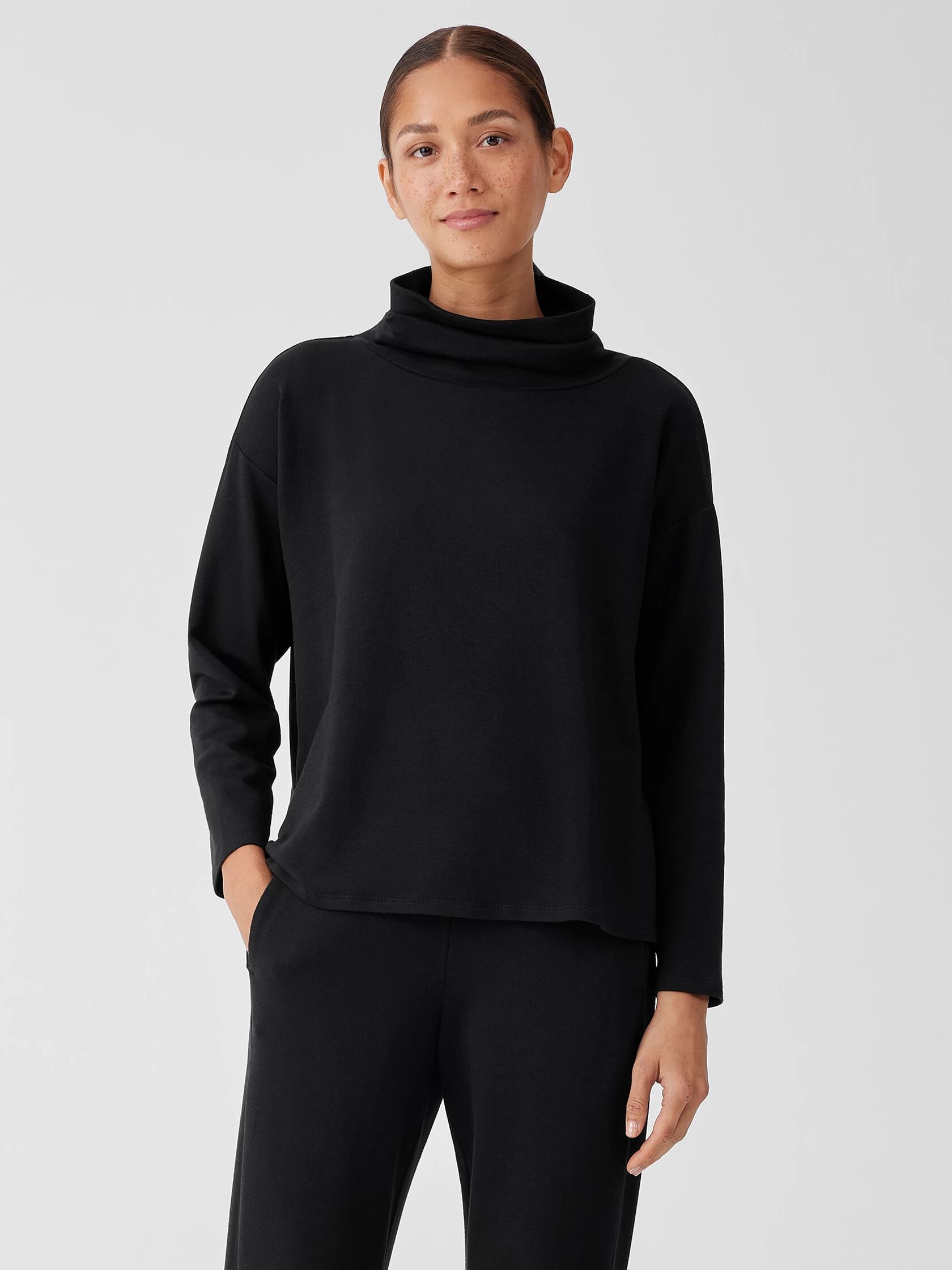 Cozy Brushed Terry Hug Funnel Neck Top