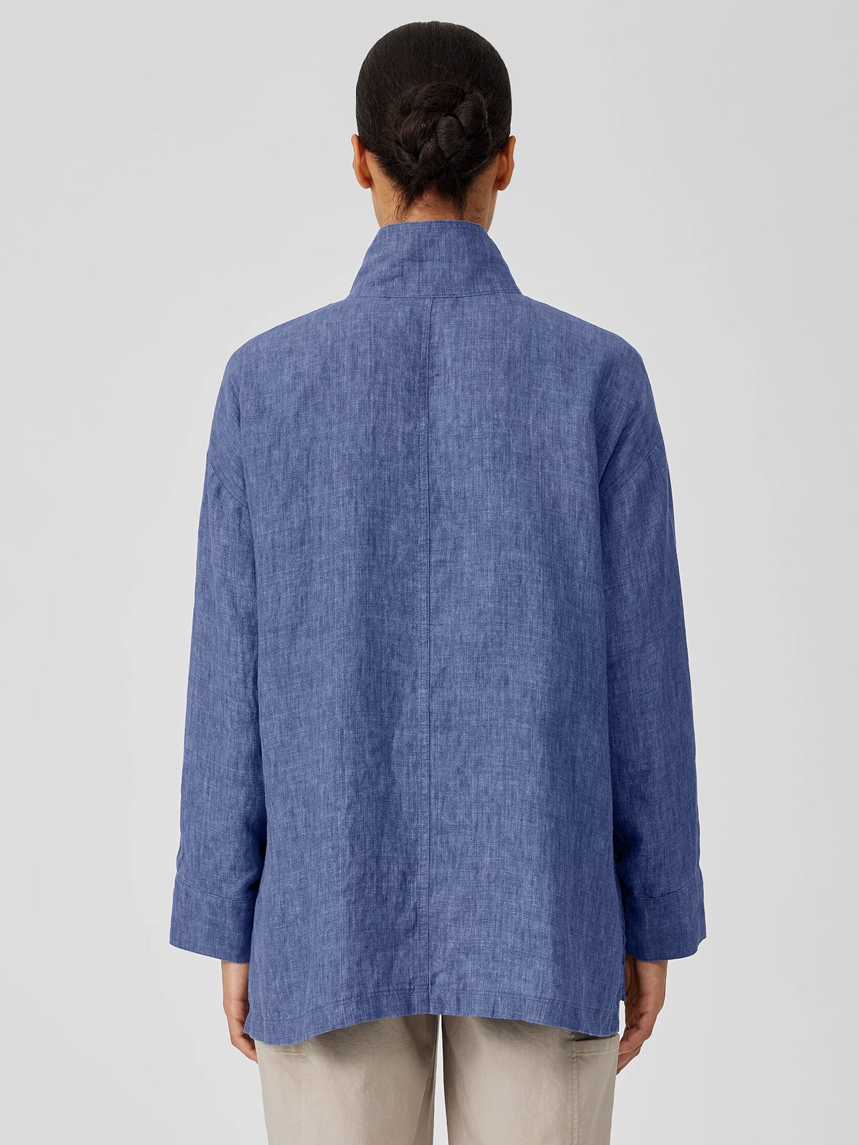 Washed Organic Linen Delave Stand Collar Jacket