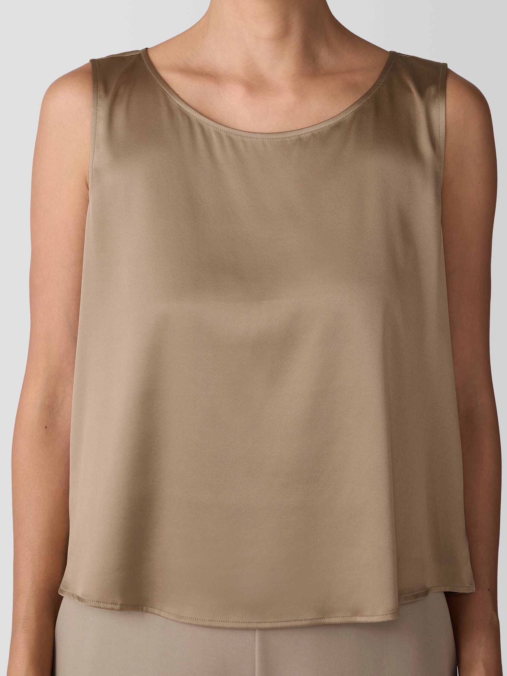 Stretch Silk Charmeuse Ballet Neck Tank